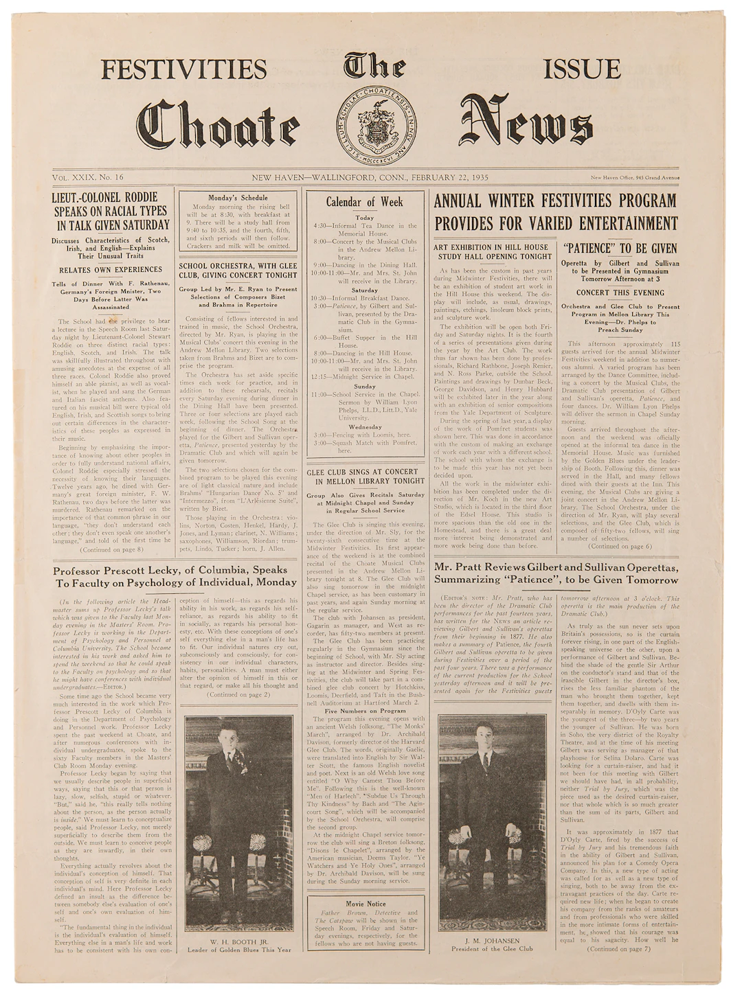 John F. Kennedy: 1935 Festivities Issue of The Choate News