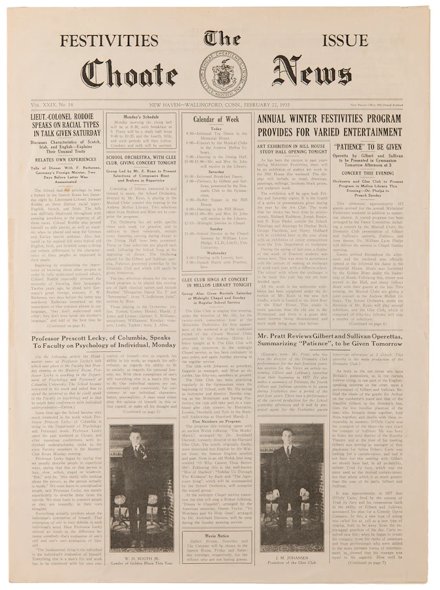 John F. Kennedy: 1935 Festivities Issue of The Choate News