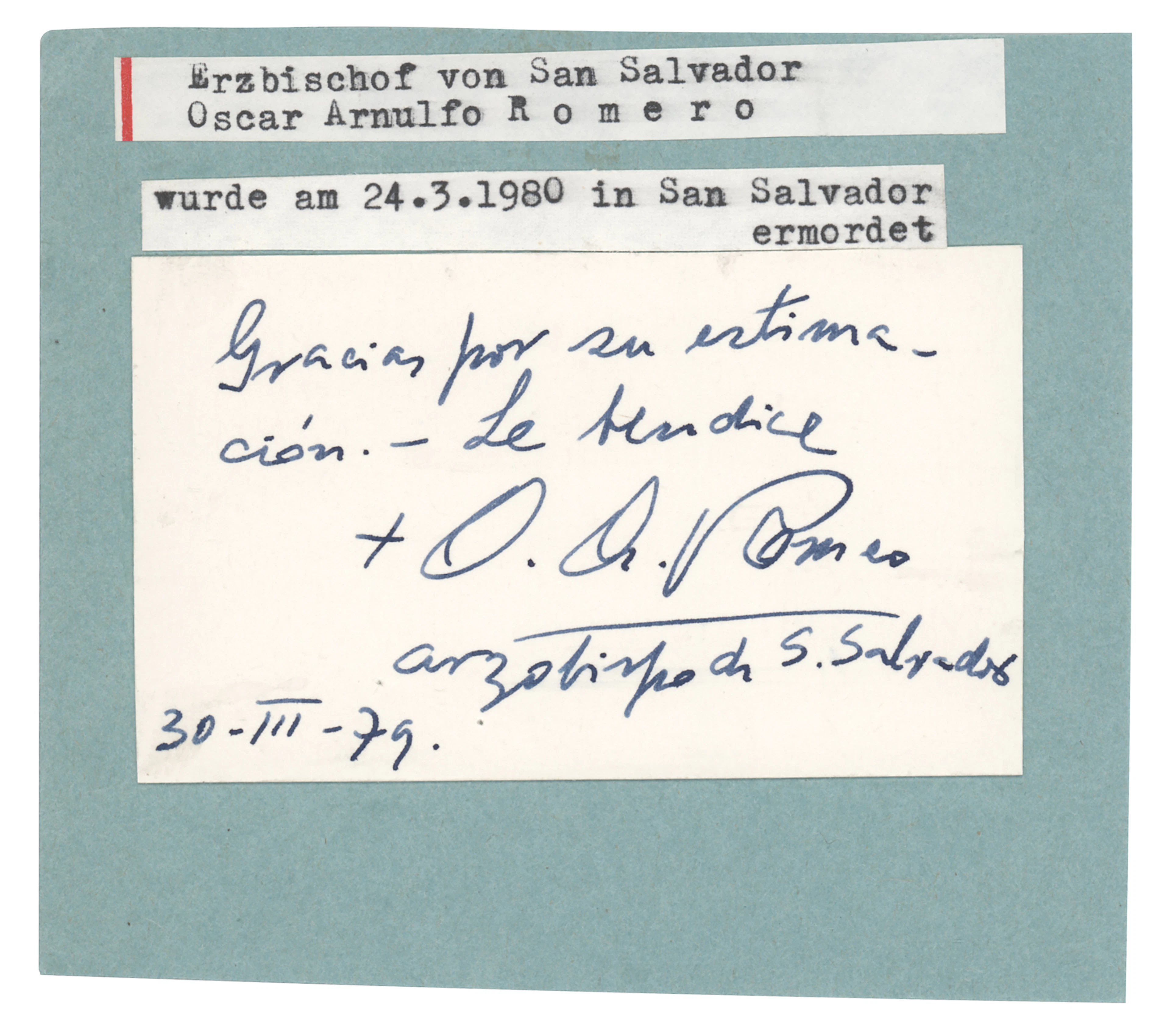 Oscar Romero Signature as Archbishop of San Salvador