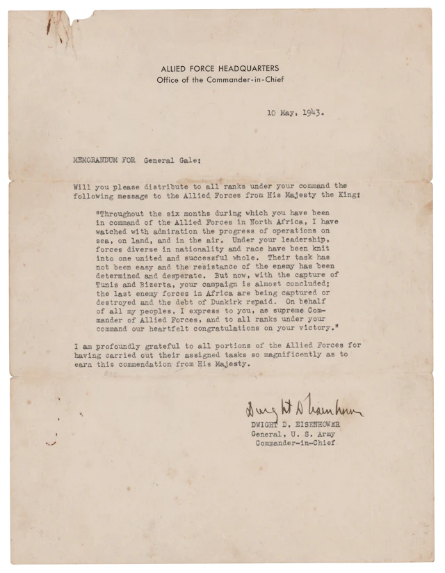 Dwight D. Eisenhower War-Dated Typed Letter Signed - Relaying King