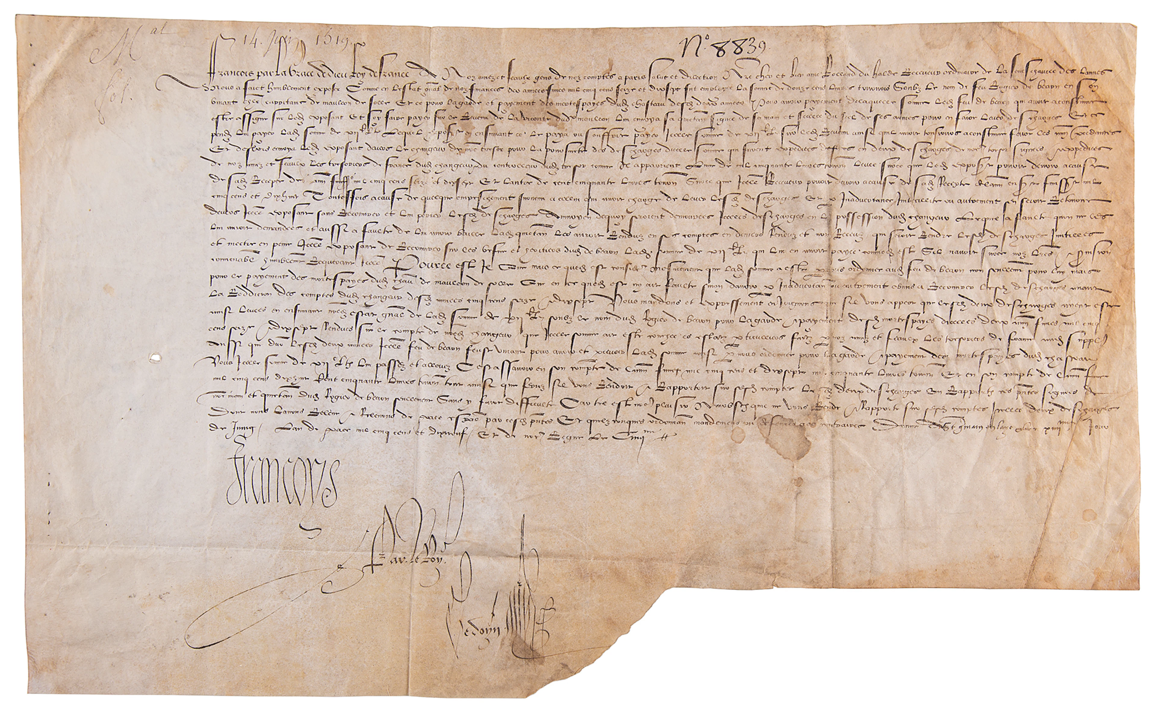 King Francis I Document Signed
