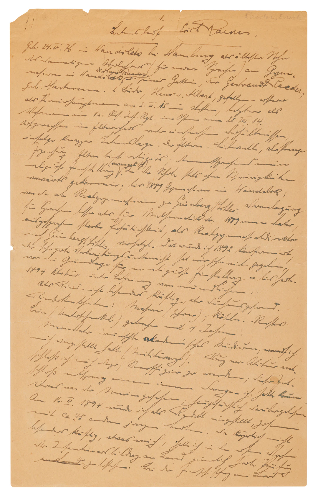 Erich Raeder Autograph Manuscript Signed at Nuremberg, Outlining His