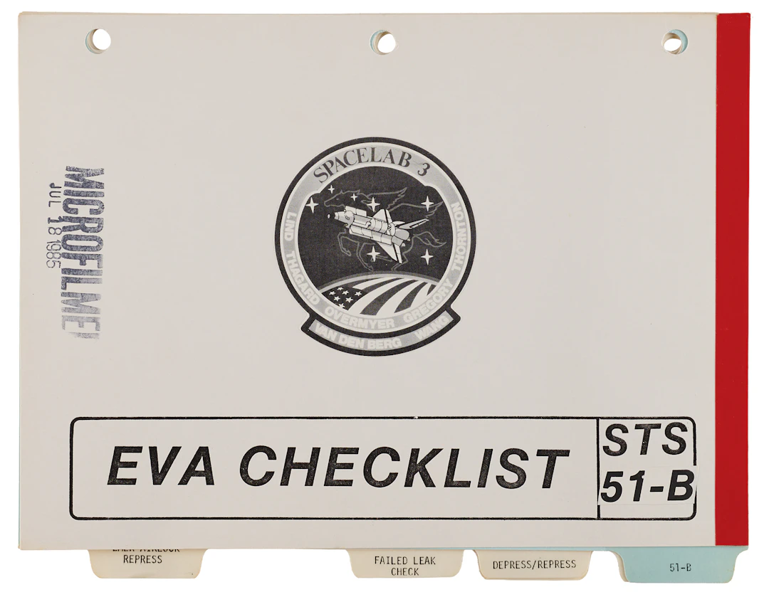 STS-51-B EVA Checklist [Attested Flown] - From the Personal Collection