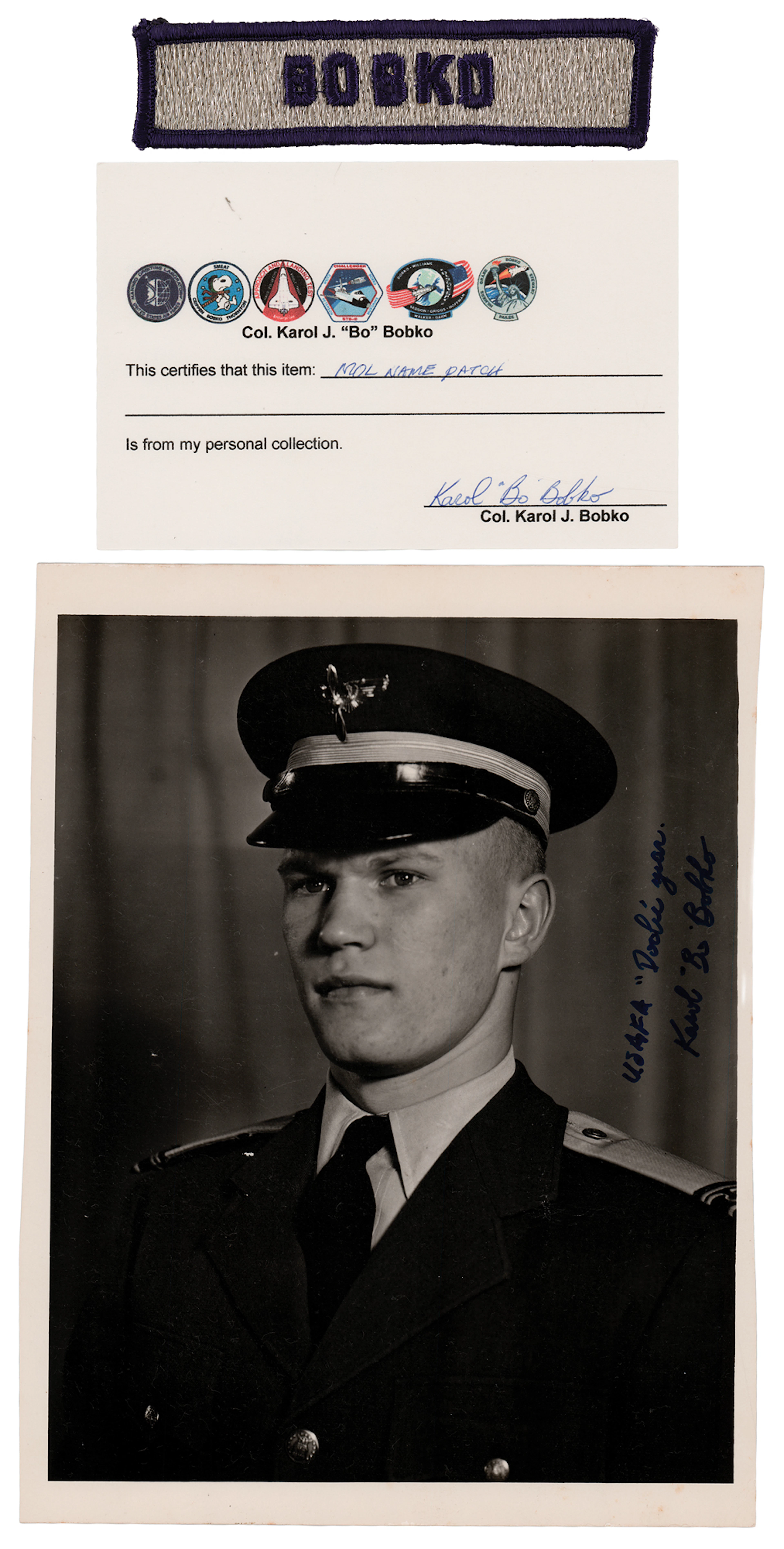 Karol Bobko's Manned Orbiting Laboratory (MOL) Name Patch and Signed Photograph