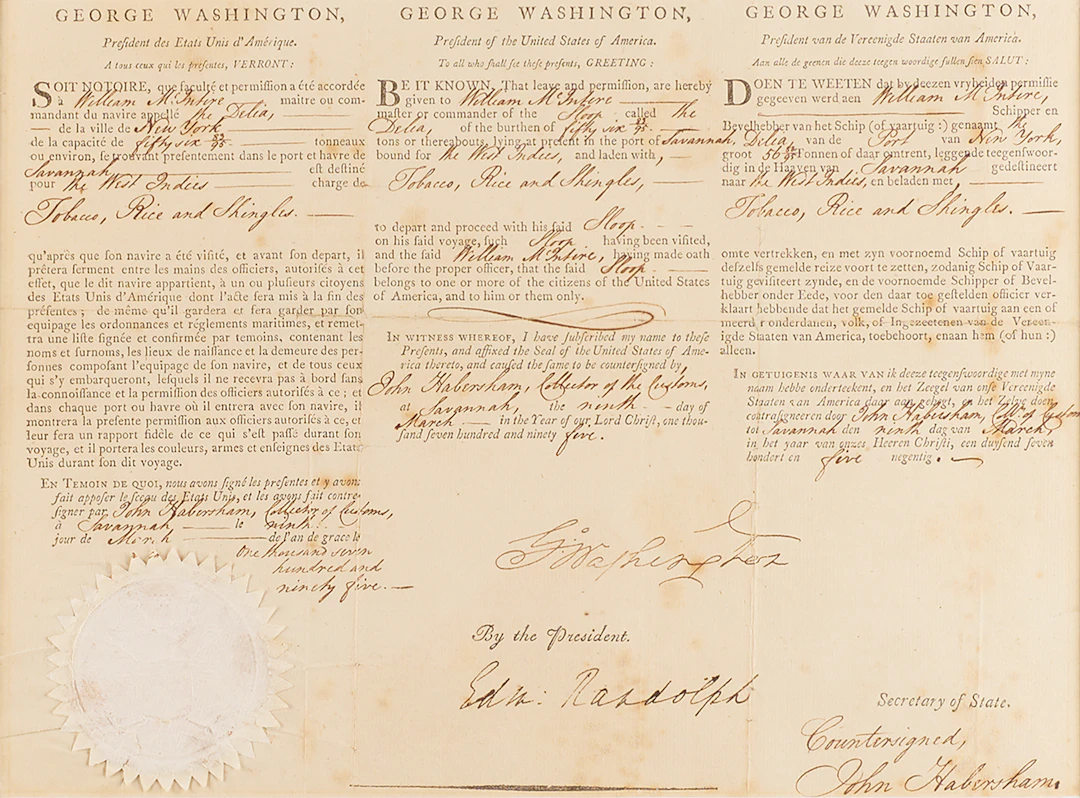 George Washington Document Signed as President