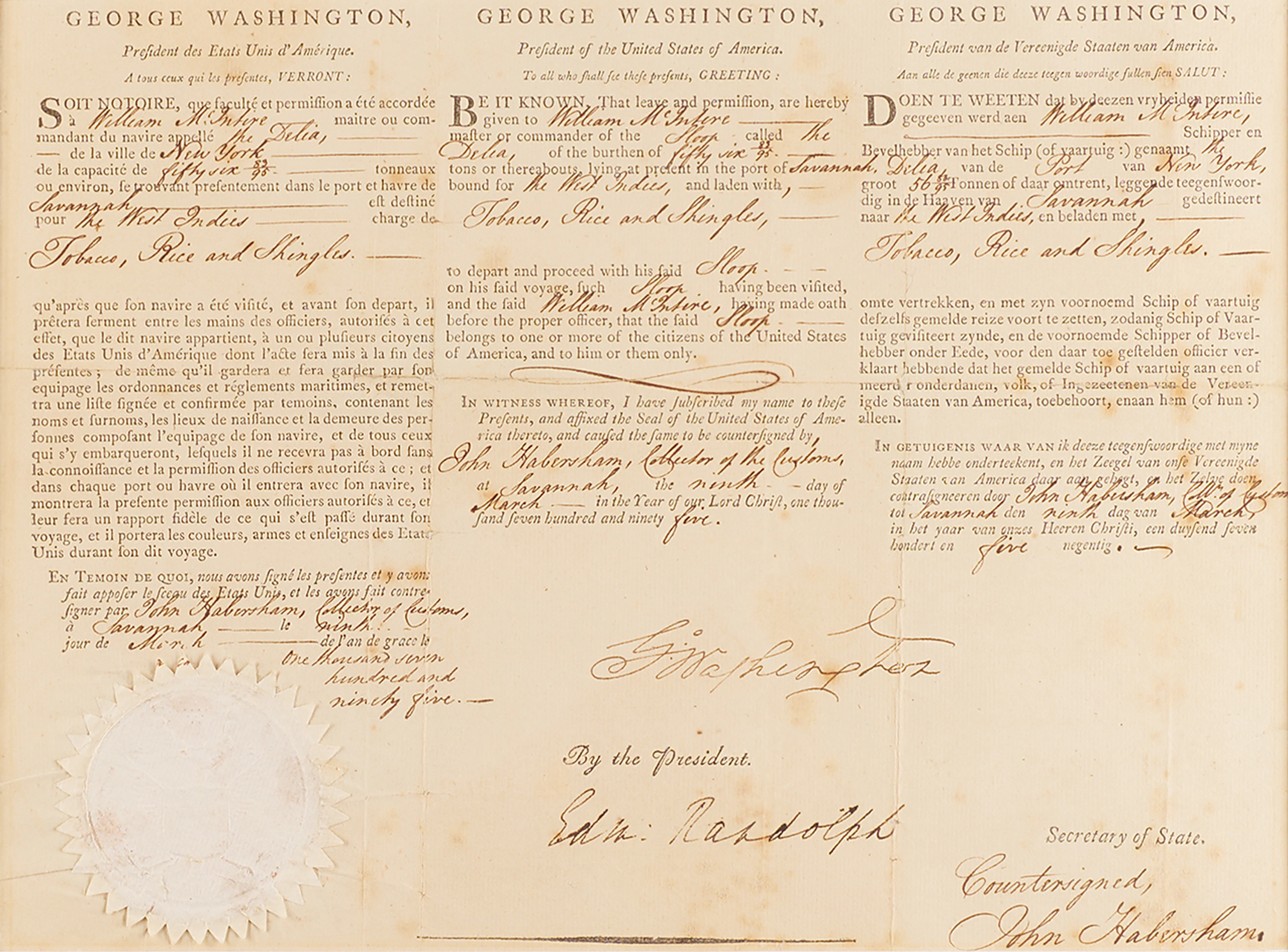 George Washington Document Signed as President