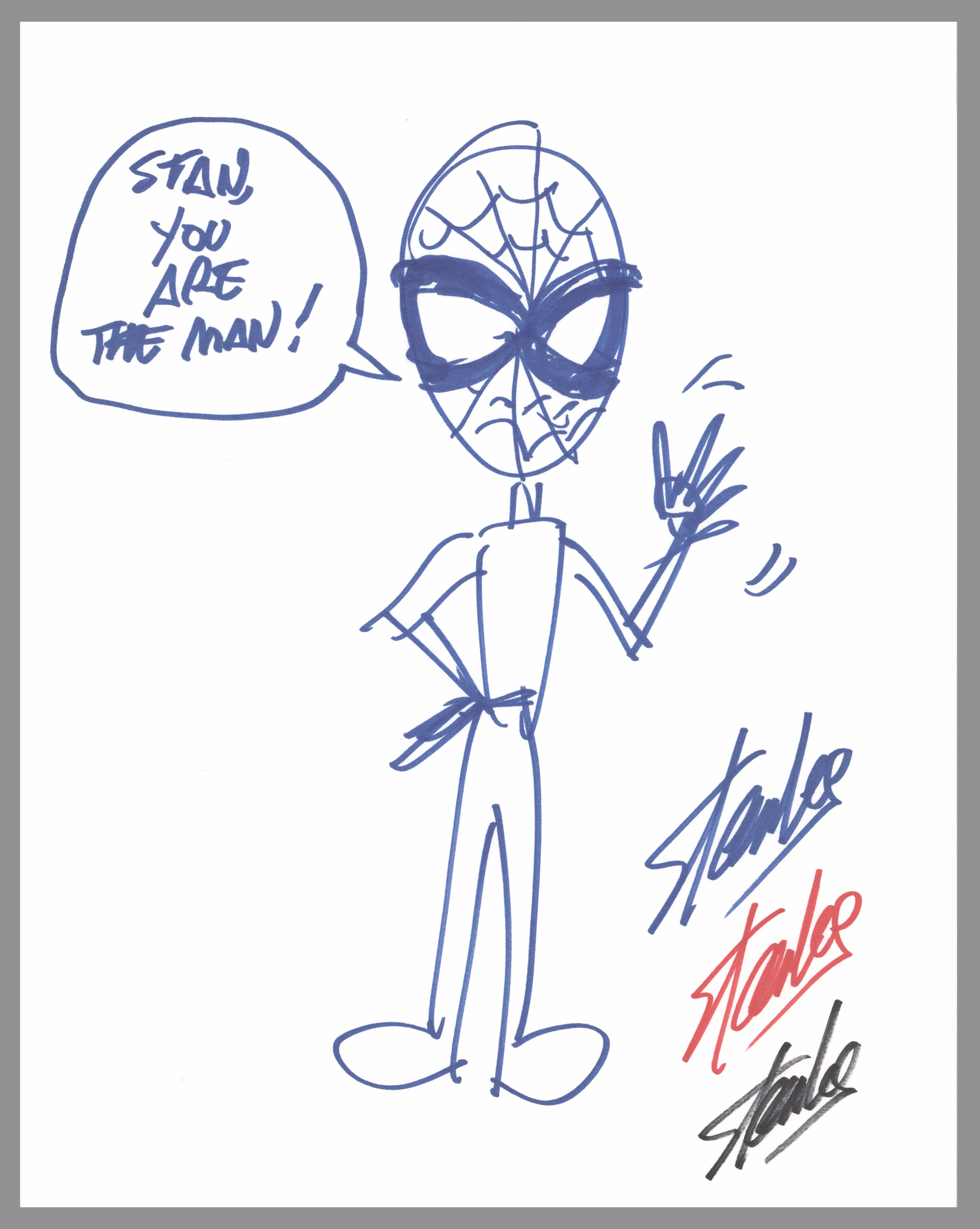 Stan Lee Triple-Signed Sketch of Spider-Man