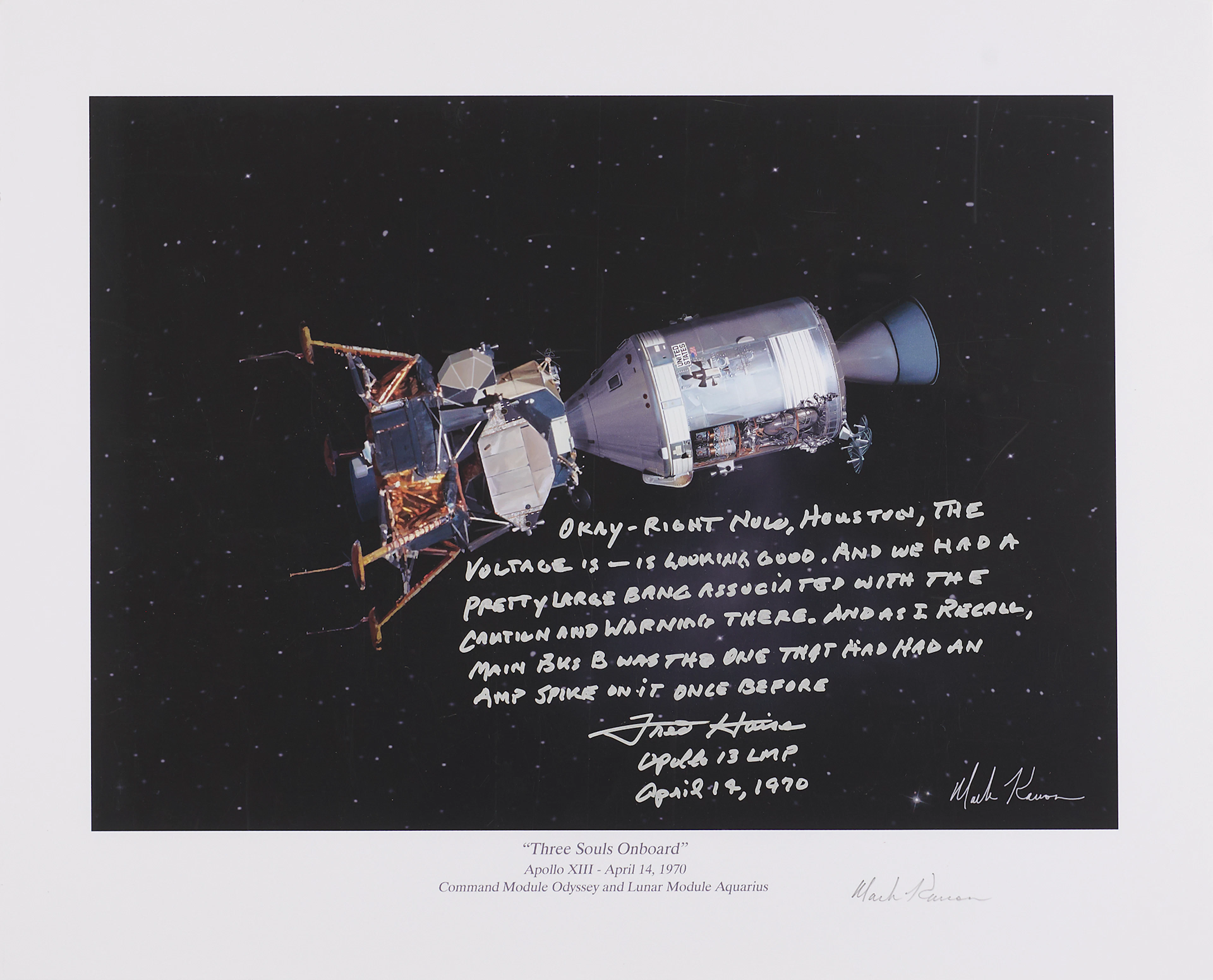 Fred Haise Signed Print - 'Three Souls Onboard' - 16˝ x 13˝