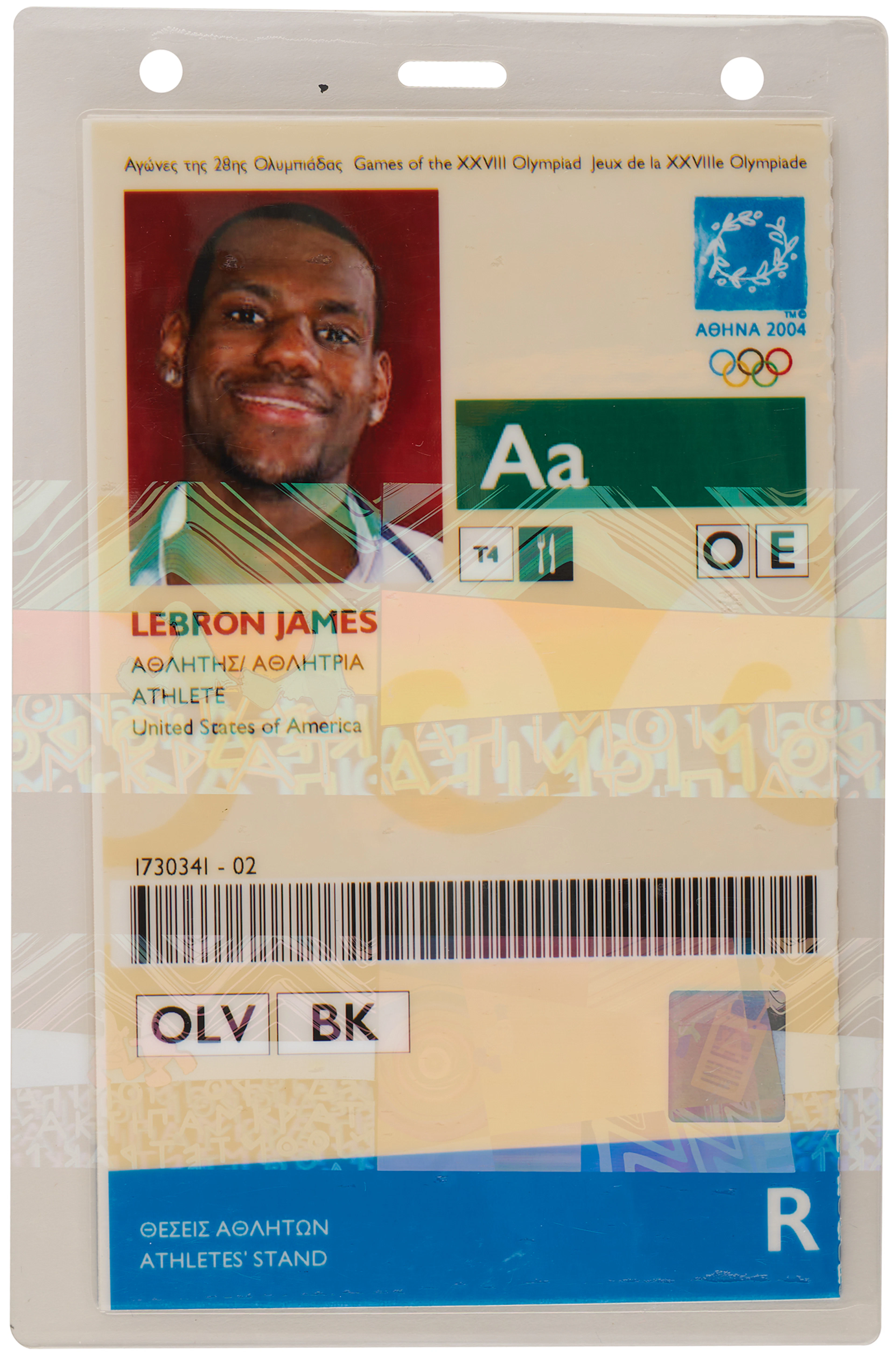Lebron James Athens 2004 Summer Olympics ID Card
