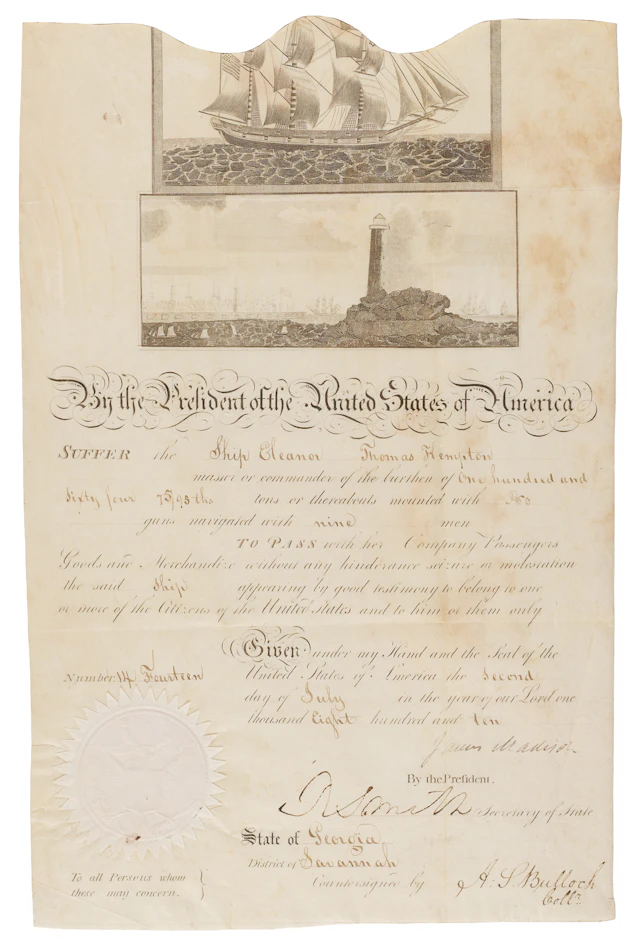 James Madison Document Signed as President - Scalloped-Top Passport