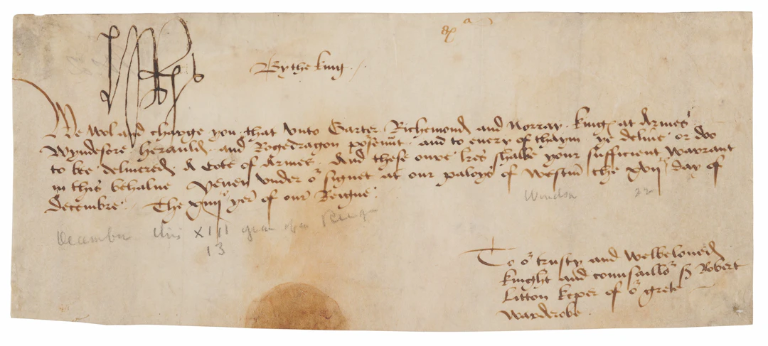 King Henry VII Rare Document Signed, Ordering the Delivery of a Coat of Arms