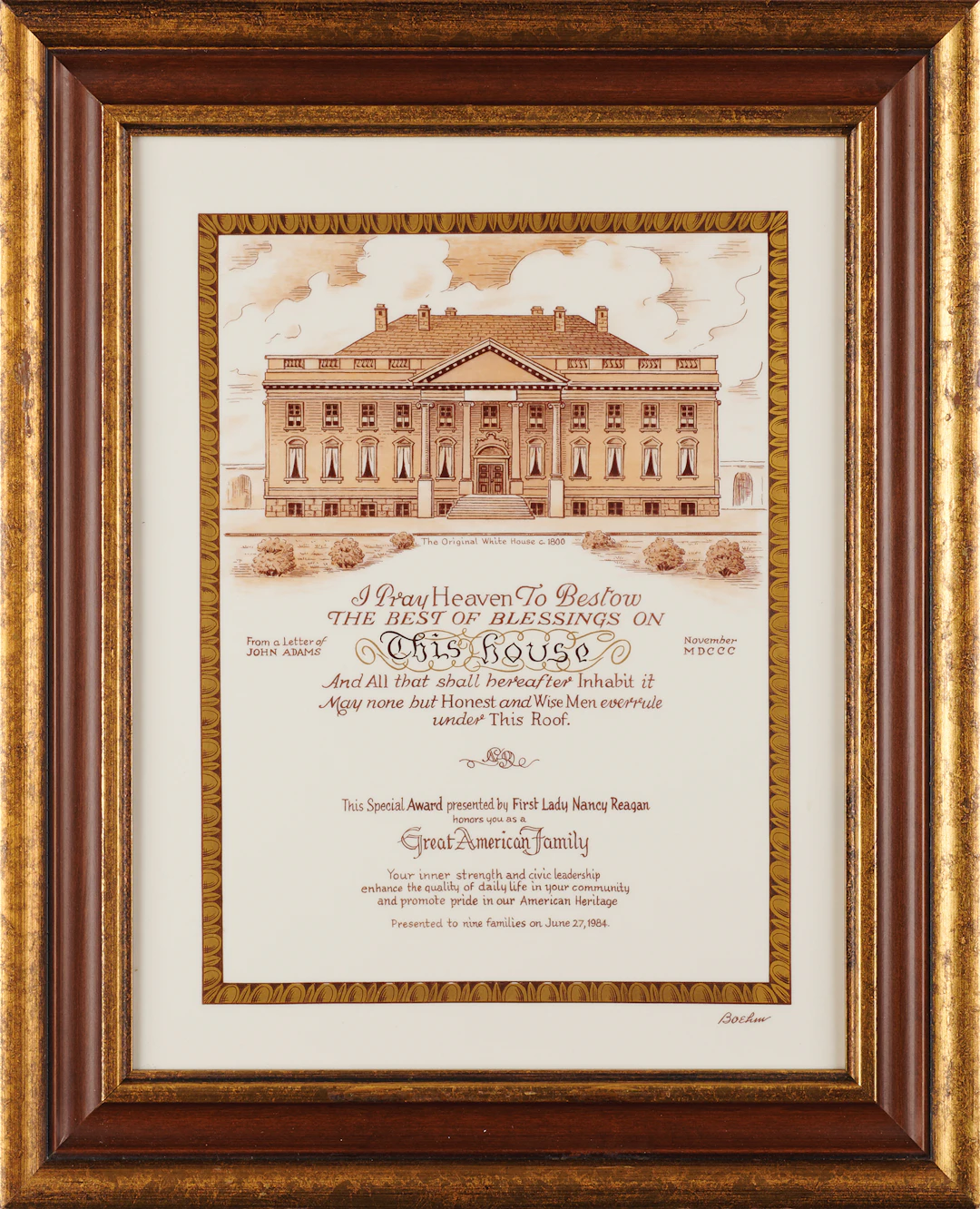 Nancy Reagan Boehm Hand-Painted Porcelain White House Special Award