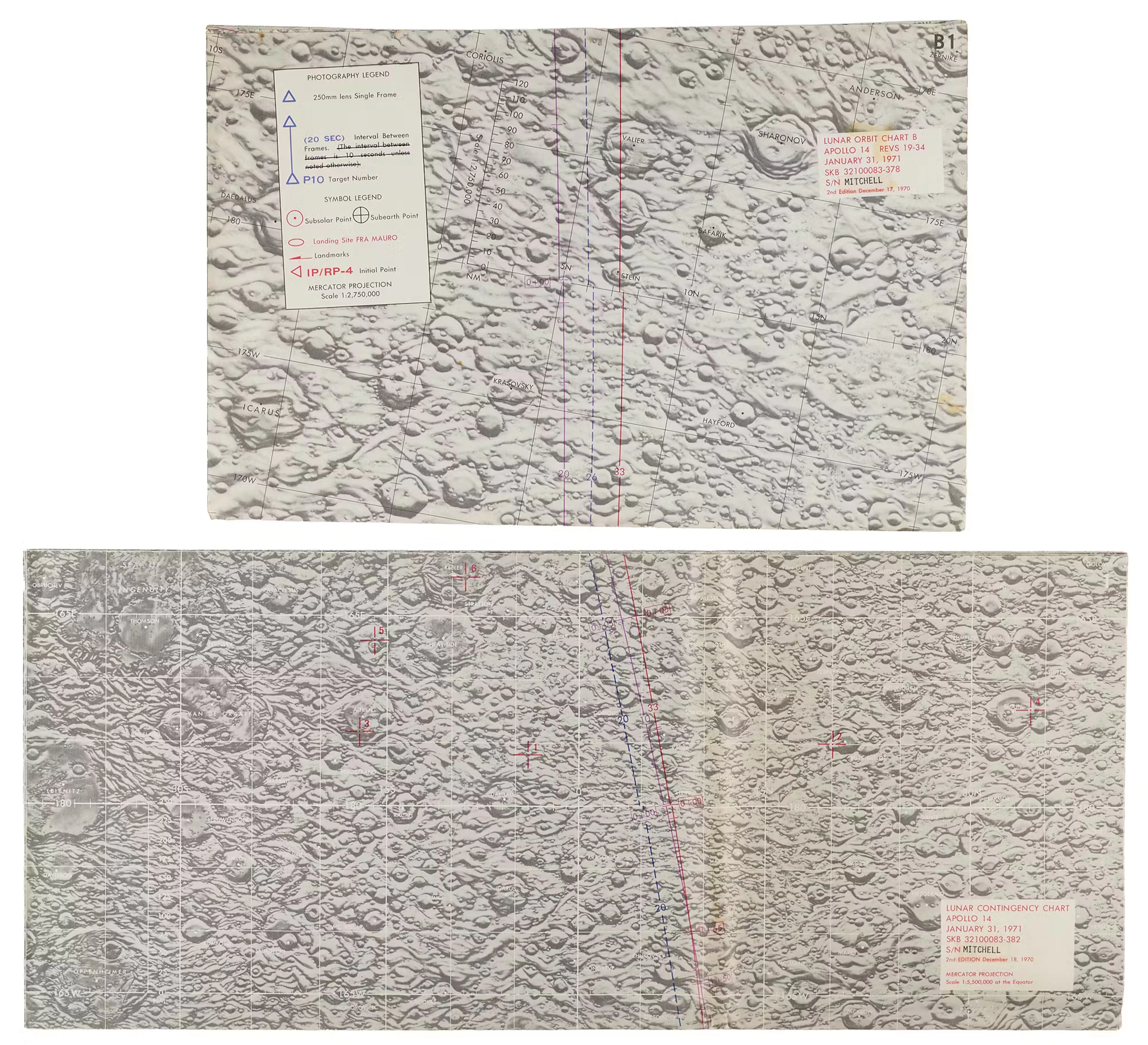 Apollo 14 Lunar Contingency Chart and Lunar Orbit Chart - From the