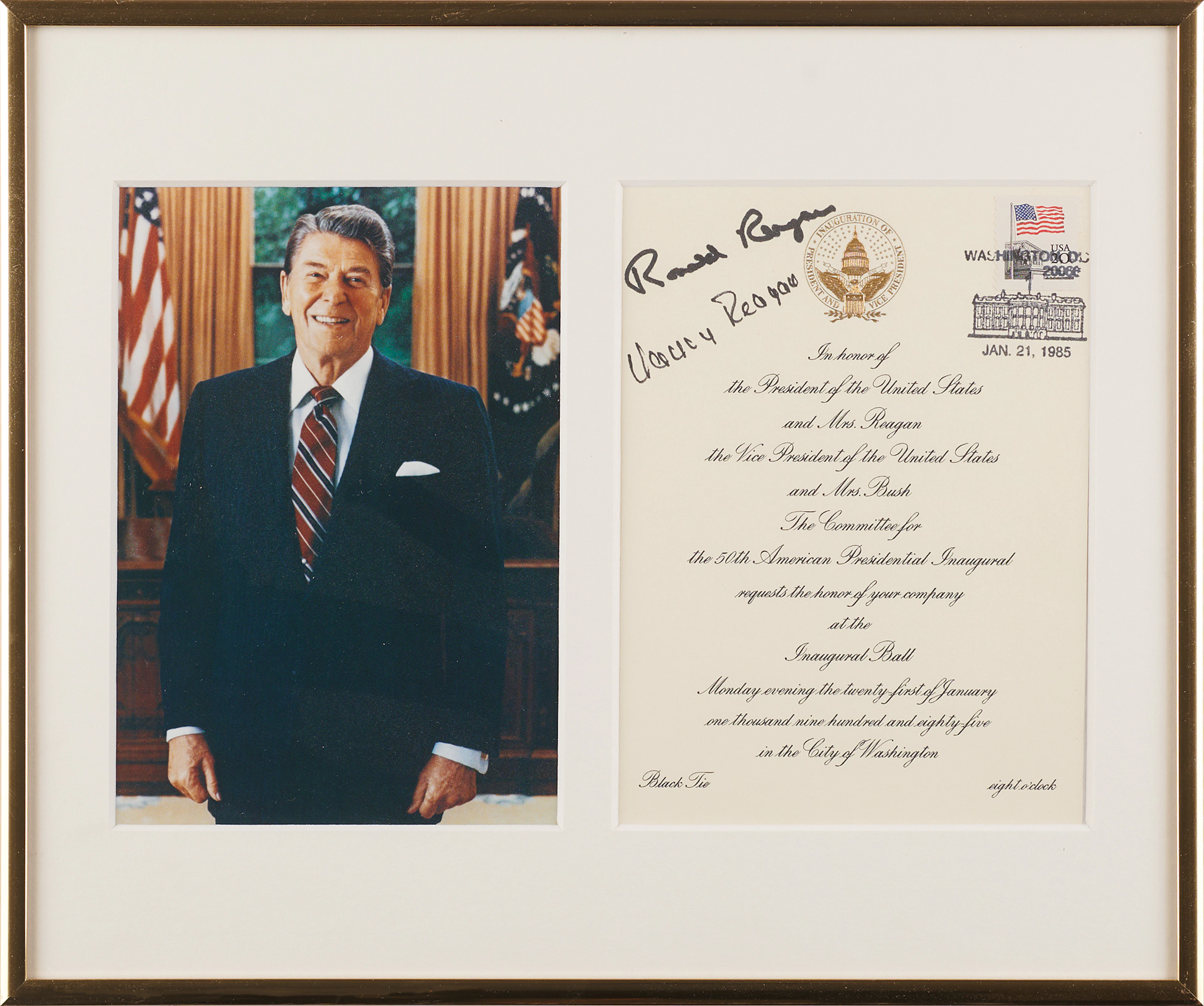 Ronald and Nancy Reagan Signed 1985 'Inaugural Ball' Invitation
