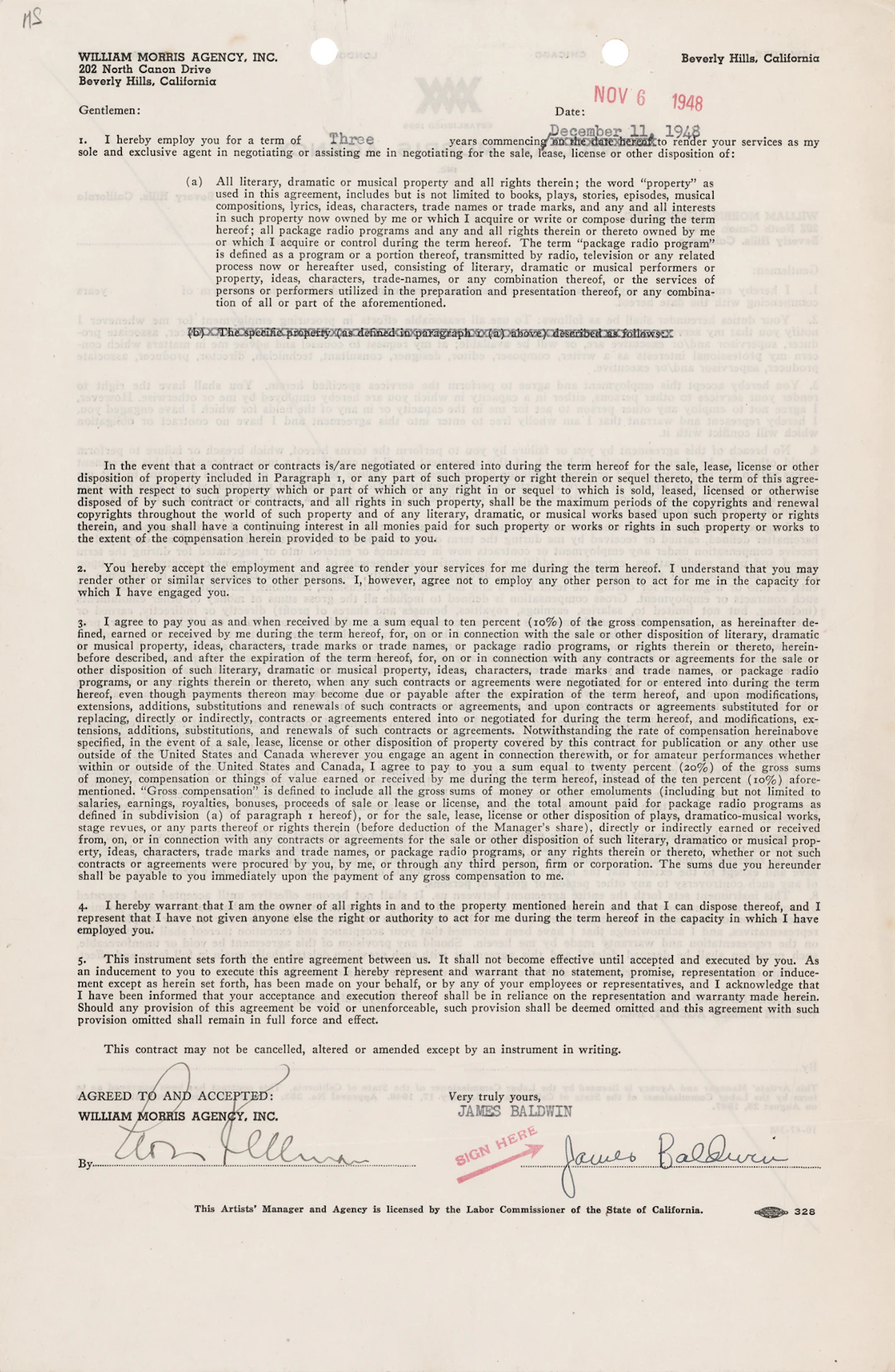 James Baldwin Document Signed