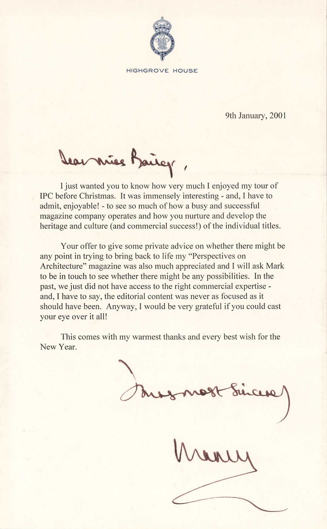 King Charles III Typed Letter Signed on "Perspectives on Architecture"