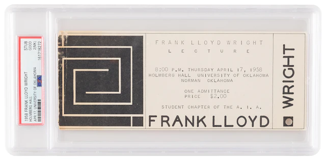 Frank Lloyd Wright 1958 University of Oklahoma Lecture Ticket Stub