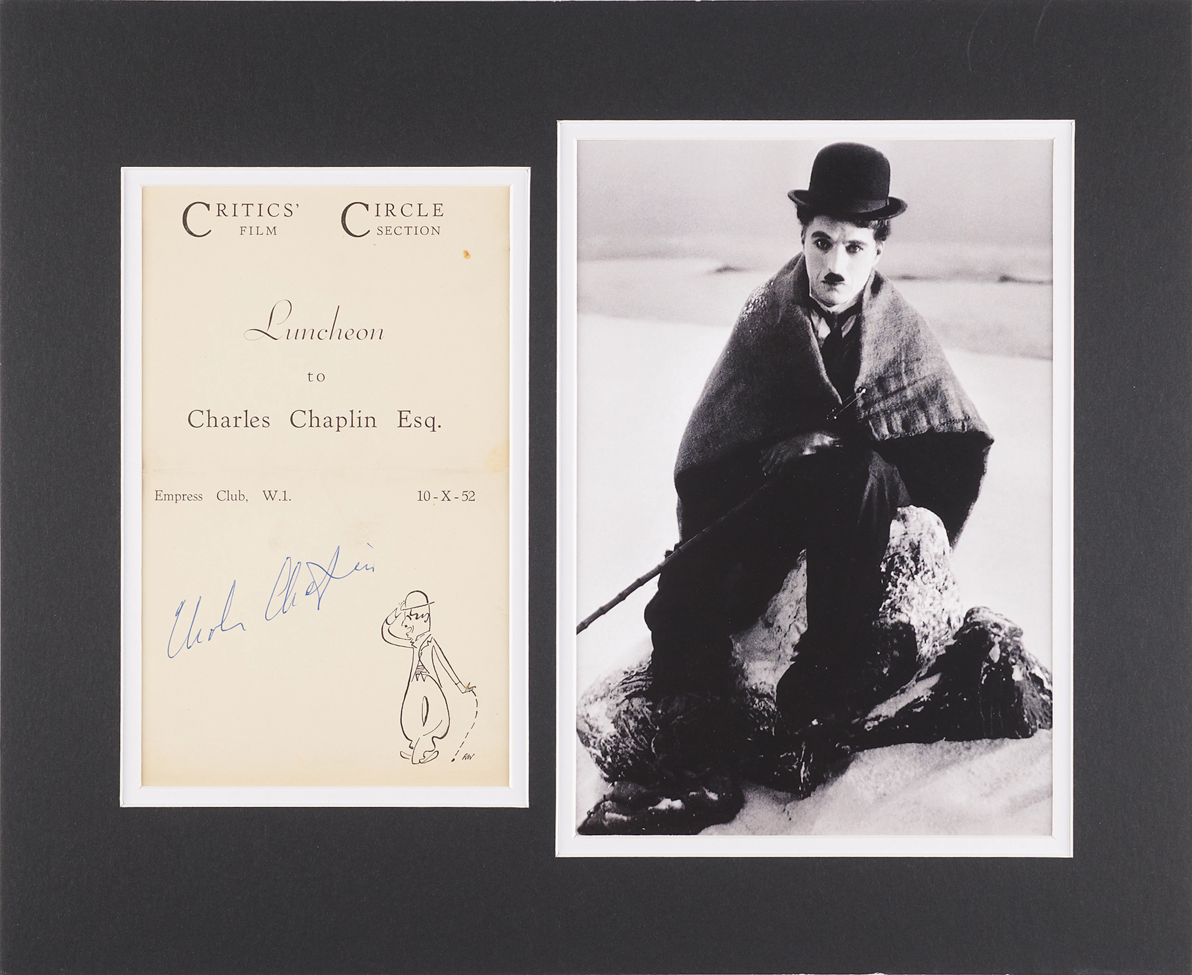 Charlie Chaplin Signed Critics' Circle Film Section Luncheon Menu