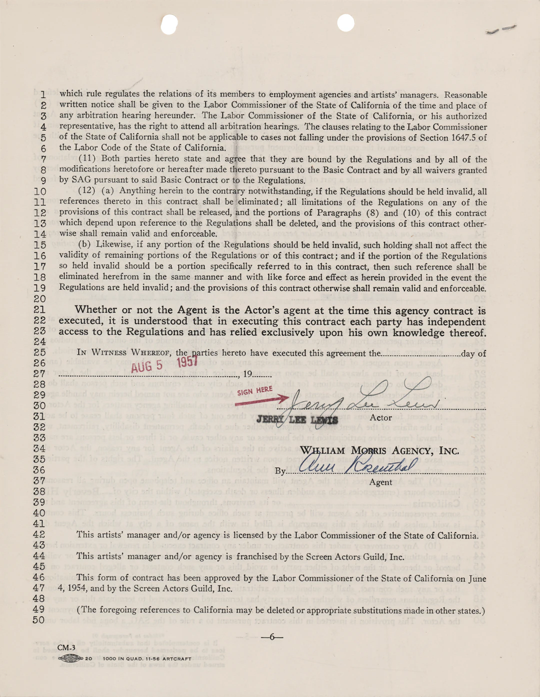 Jerry Lee Lewis 1957 Agency Contract Signed in His Breakthrough Year