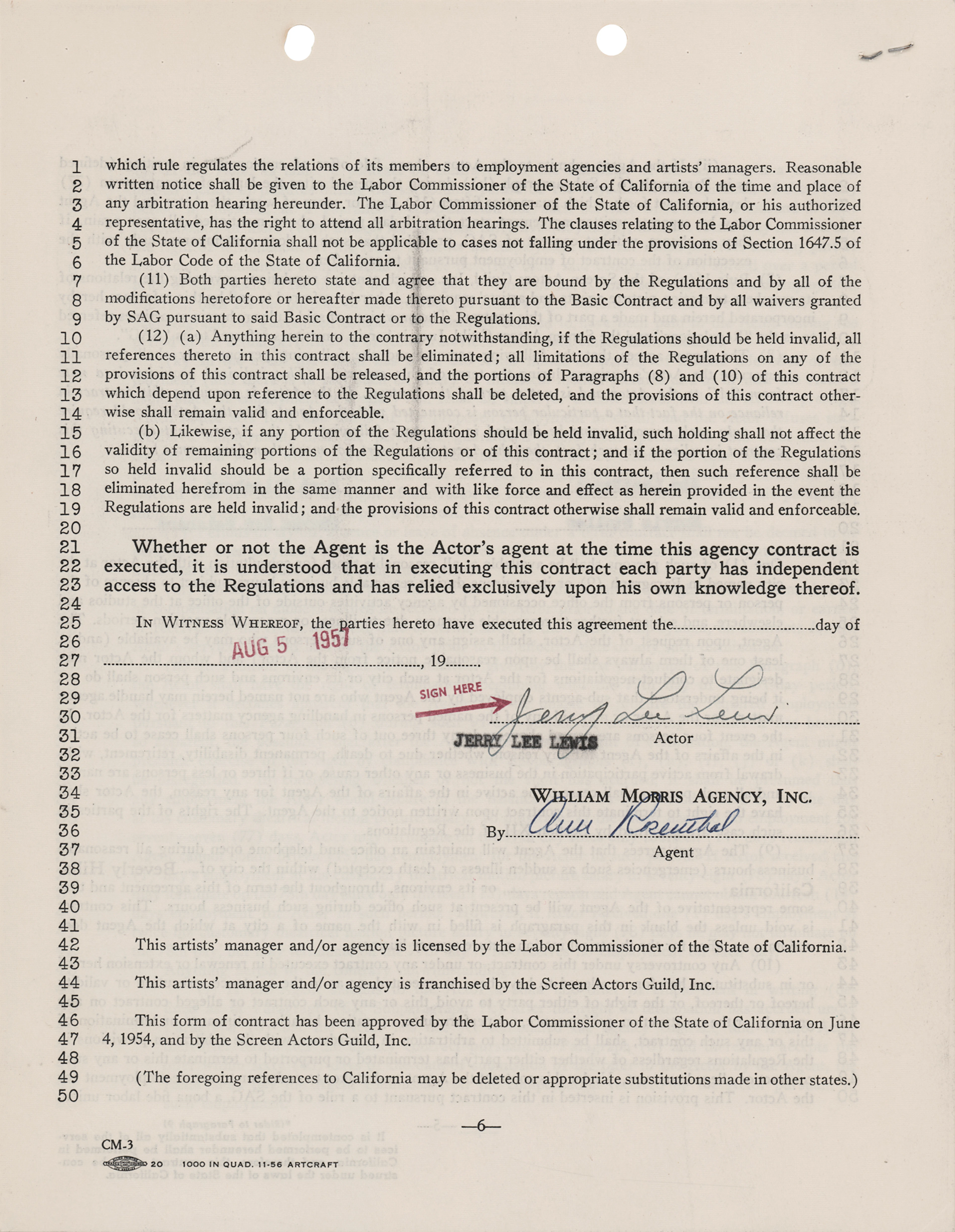 Jerry Lee Lewis 1957 Agency Contract Signed in His Breakthrough Year