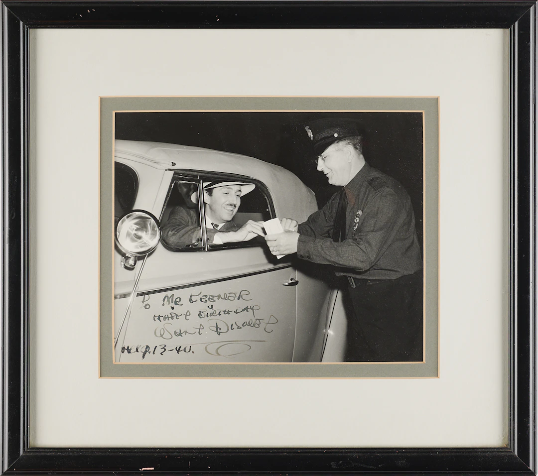 Walt Disney Signed Photograph Presented to the Treasurer of Walt Disney Studios