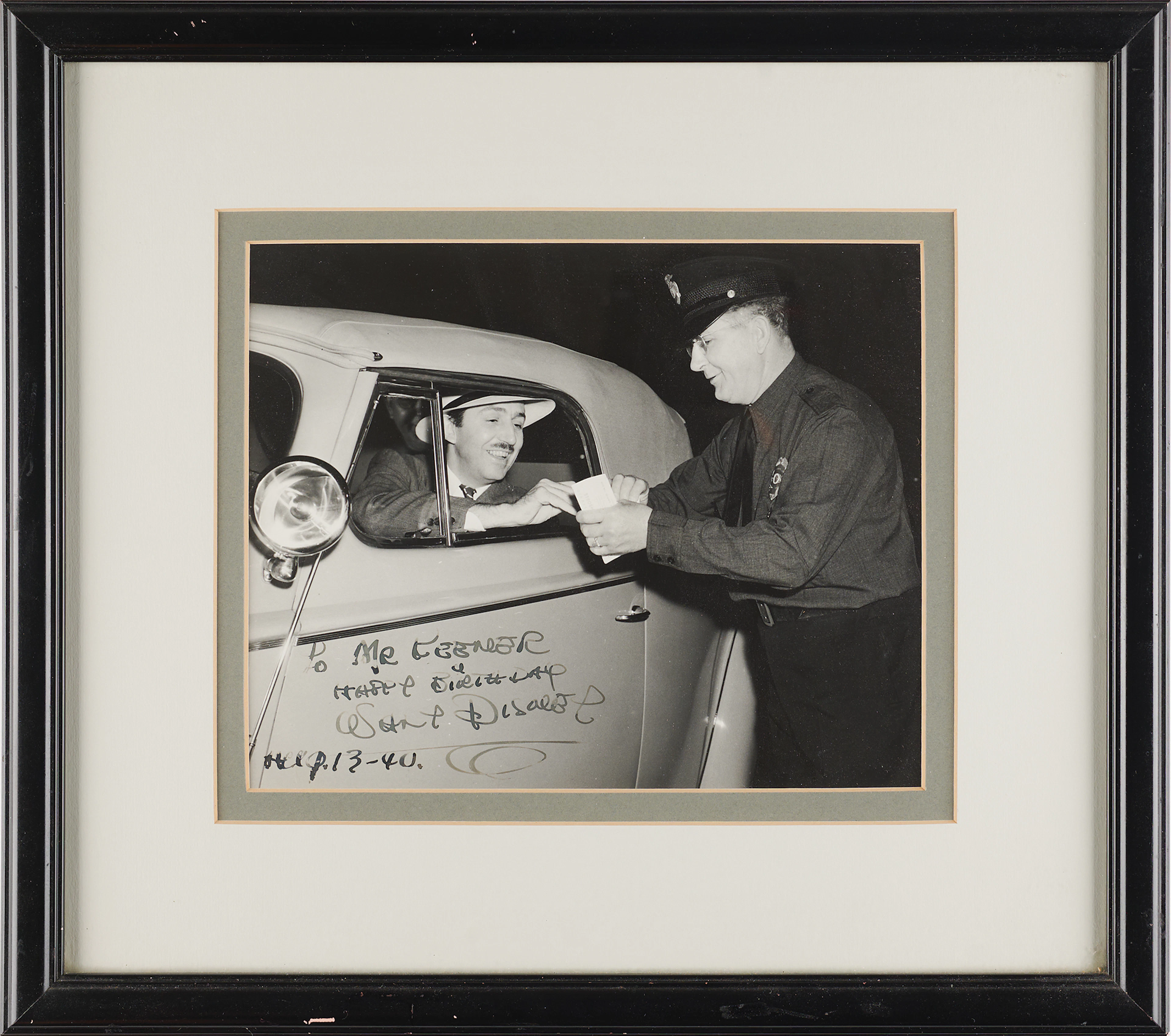 Walt Disney Signed Photograph Presented to the Treasurer of Walt Disney Studios