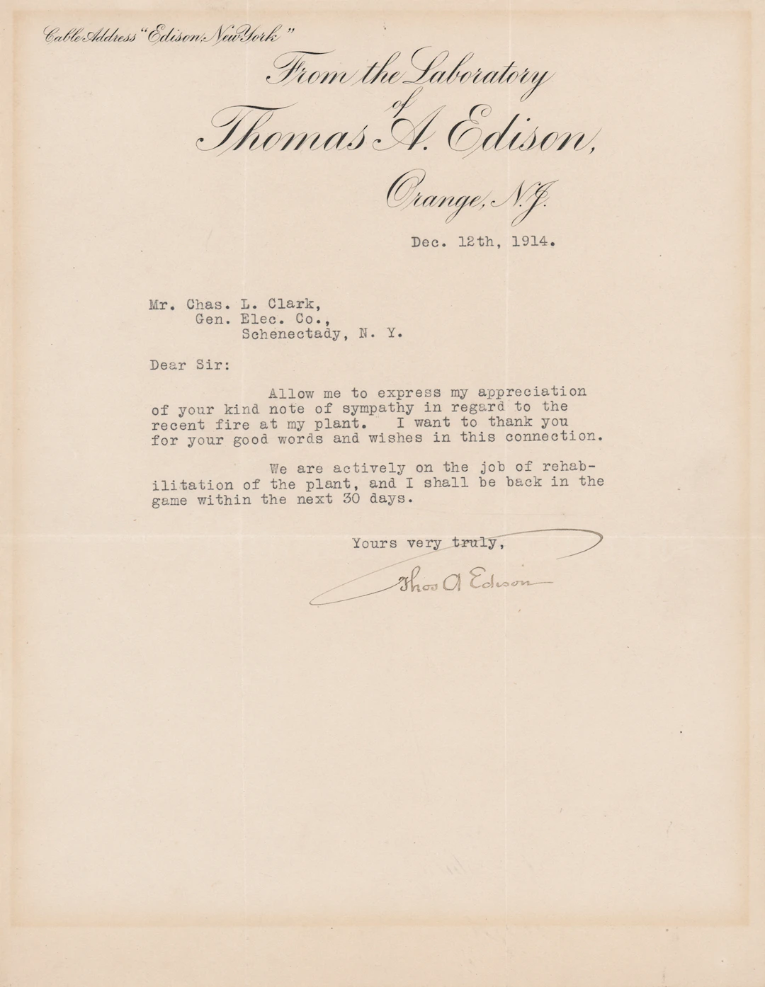 Thomas Edison War-Dated Typed Letter Signed on the 1914 West Orange