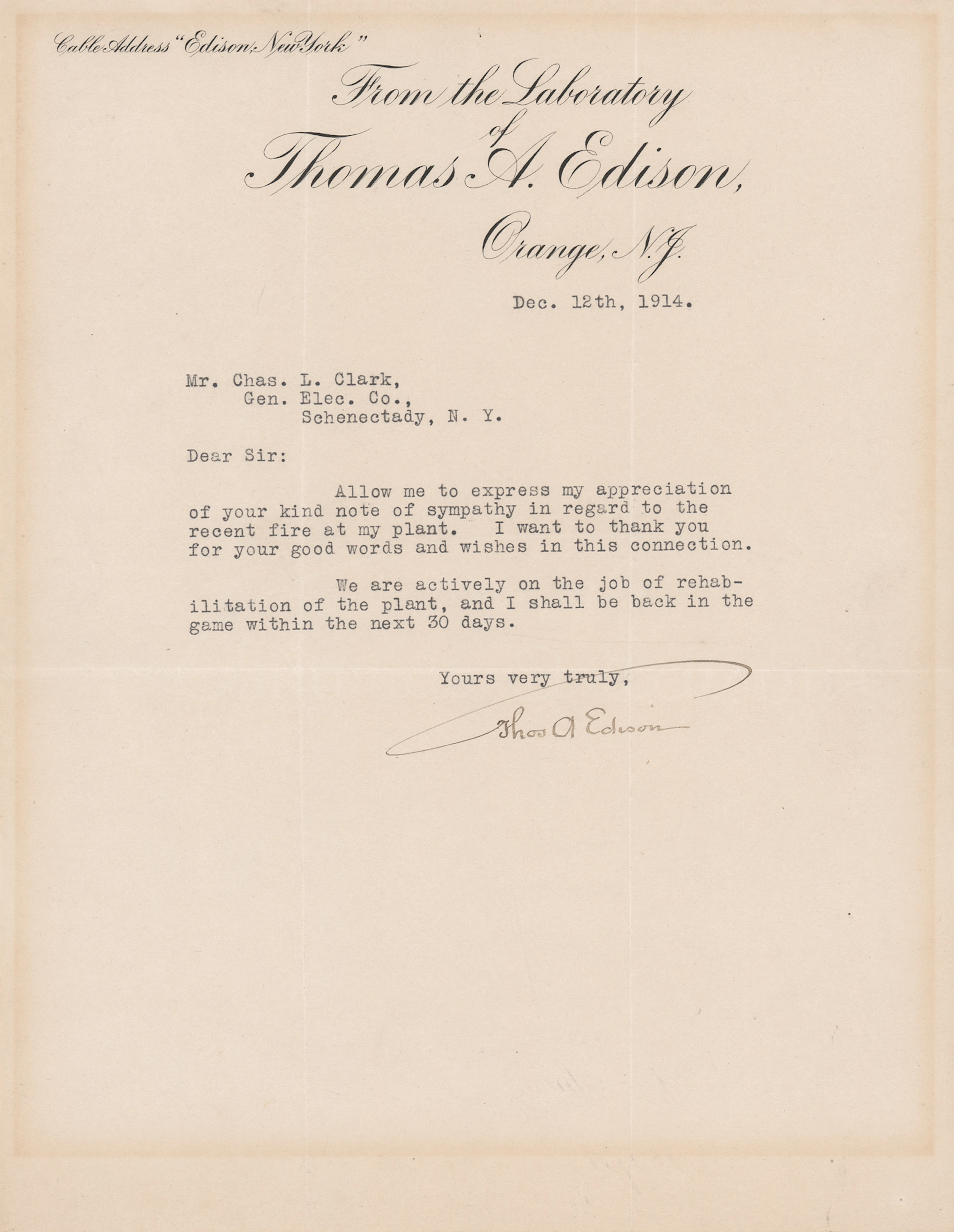 Thomas Edison War-Dated Typed Letter Signed on the 1914 West Orange