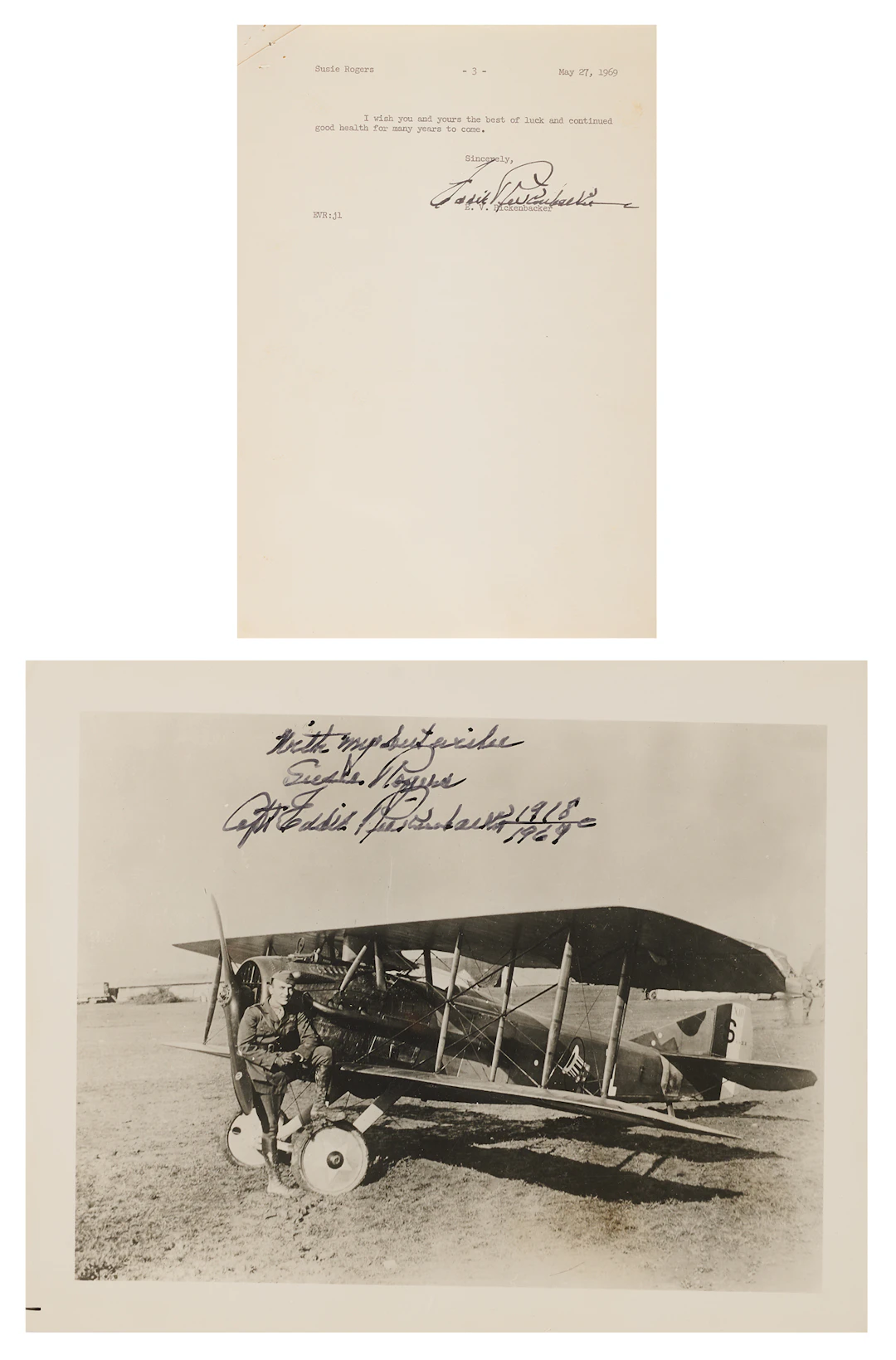 Eddie Rickenbacker (2) Signed Items: Letter and Photograph