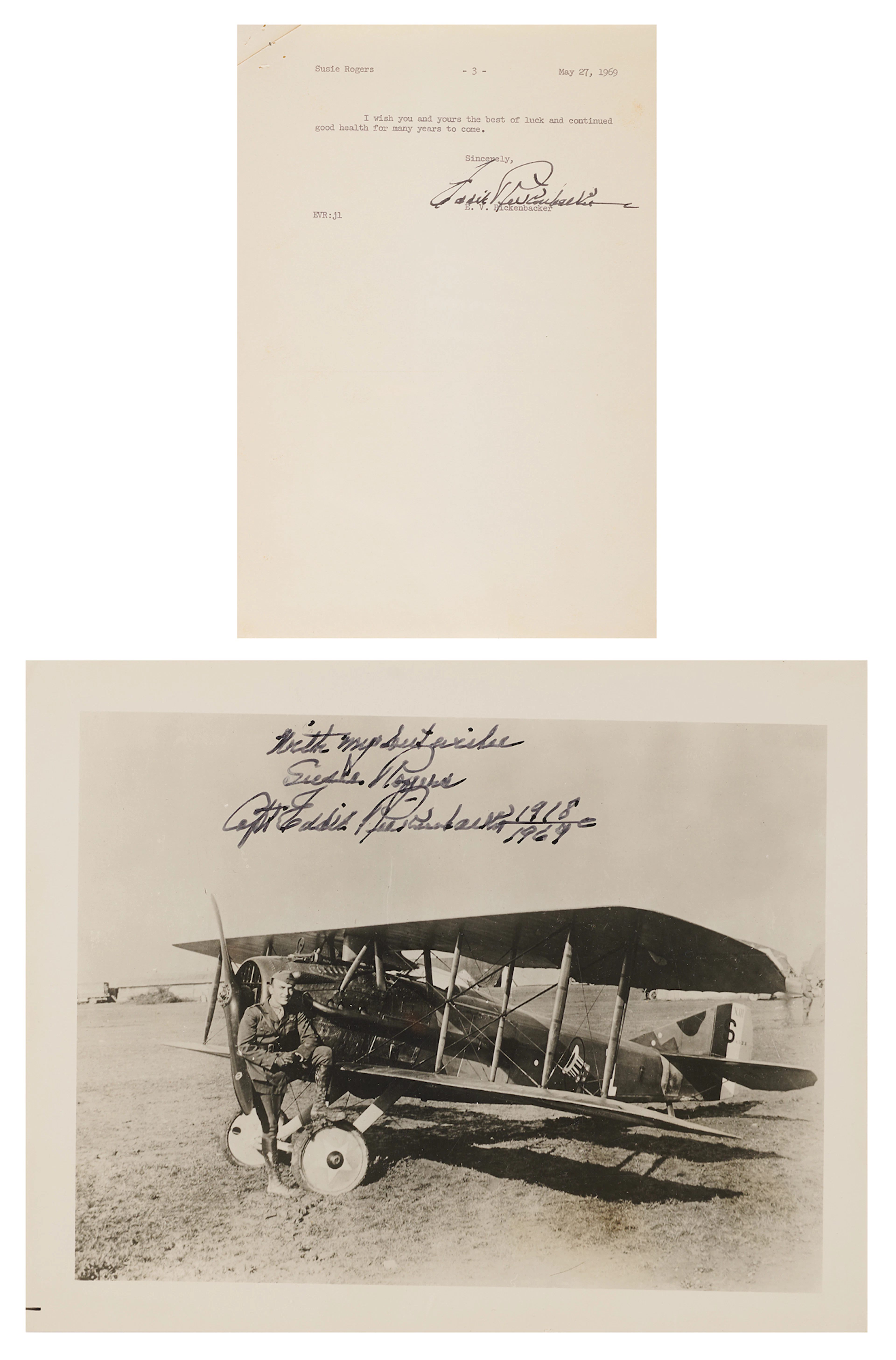 Eddie Rickenbacker (2) Signed Items: Letter and Photograph