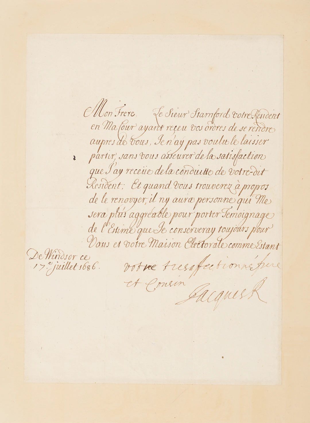King James II Letter Signed Praising a Catholic Diplomat Amid the