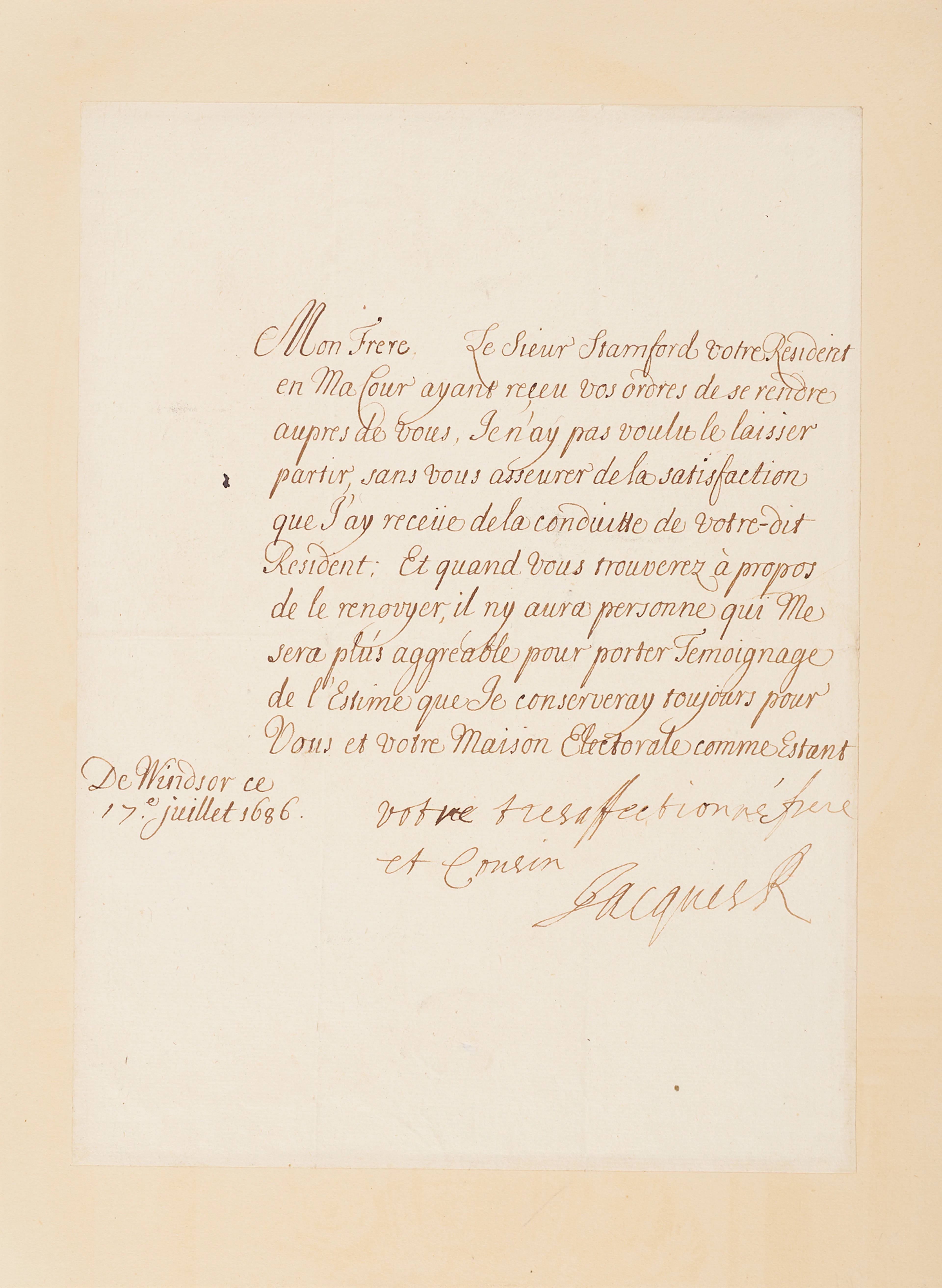 King James II Letter Signed Praising a Catholic Diplomat Amid the