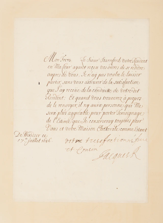King James II Letter Signed Praising a Catholic Diplomat Amid the