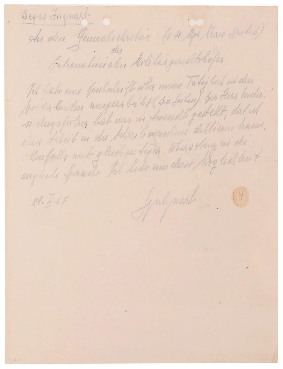 Arthur Seyss-Inquart (2) Autograph Letters Signed at Nuremberg, Working