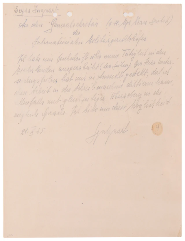 Arthur Seyss-Inquart (2) Autograph Letters Signed at Nuremberg, Working