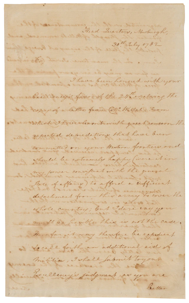 George Washington War-Dated Letter Signed on Defending the New York Frontier