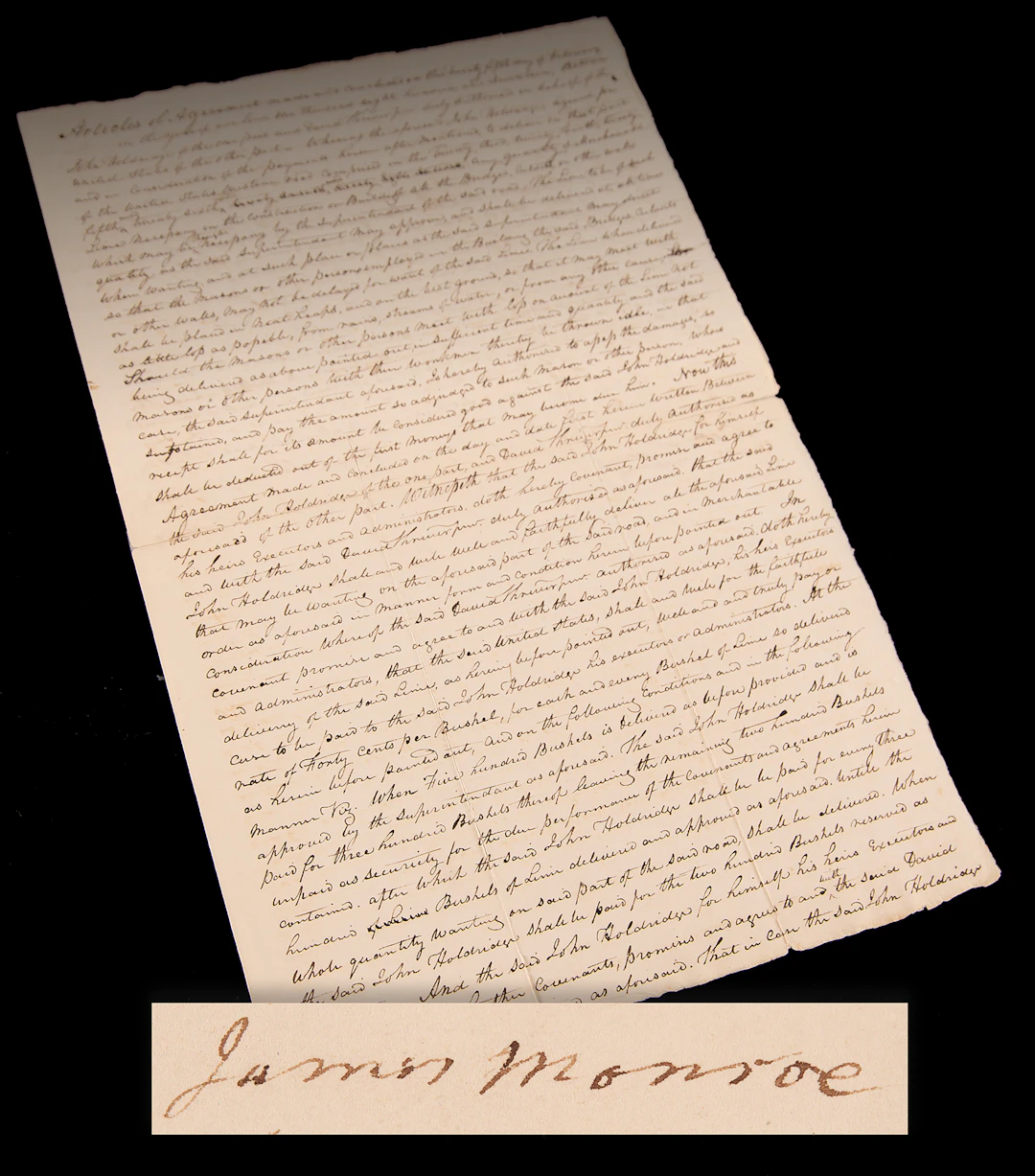 James Monroe Endorsement Signature as President-Elect, Approving a