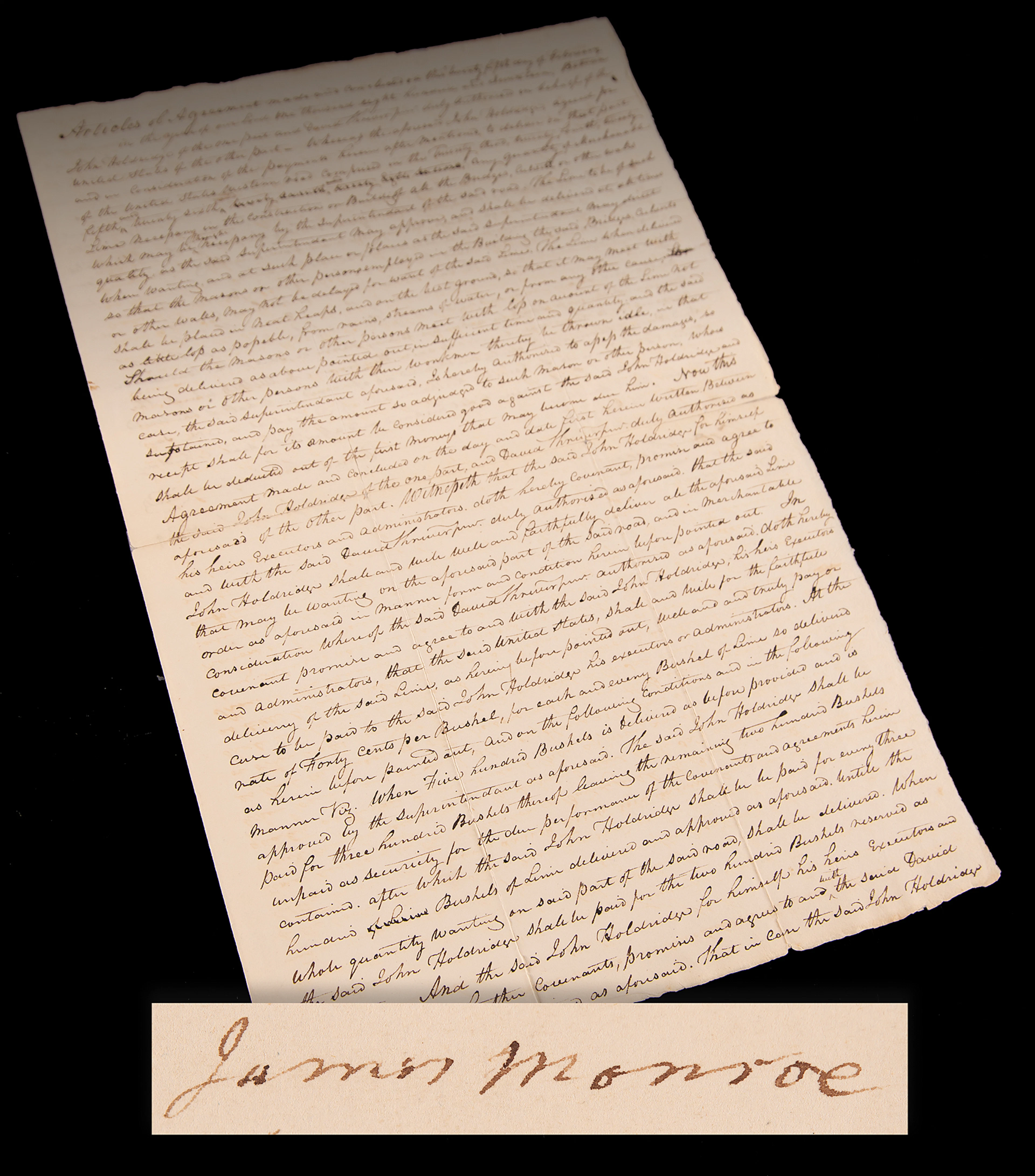 James Monroe Endorsement Signature as President-Elect, Approving a