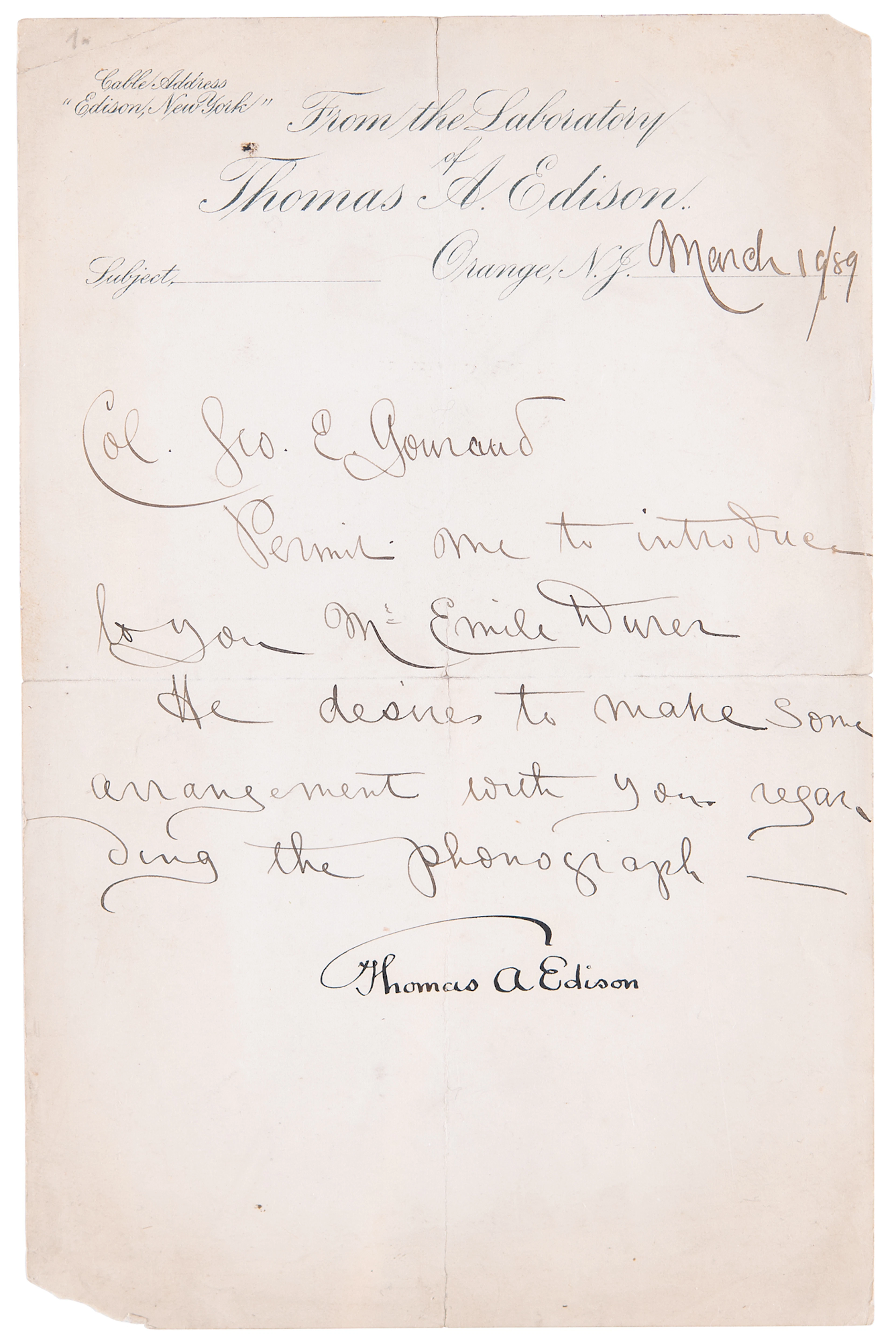 Thomas Edison Letter Signed, Regarding the Commercial Expansion of