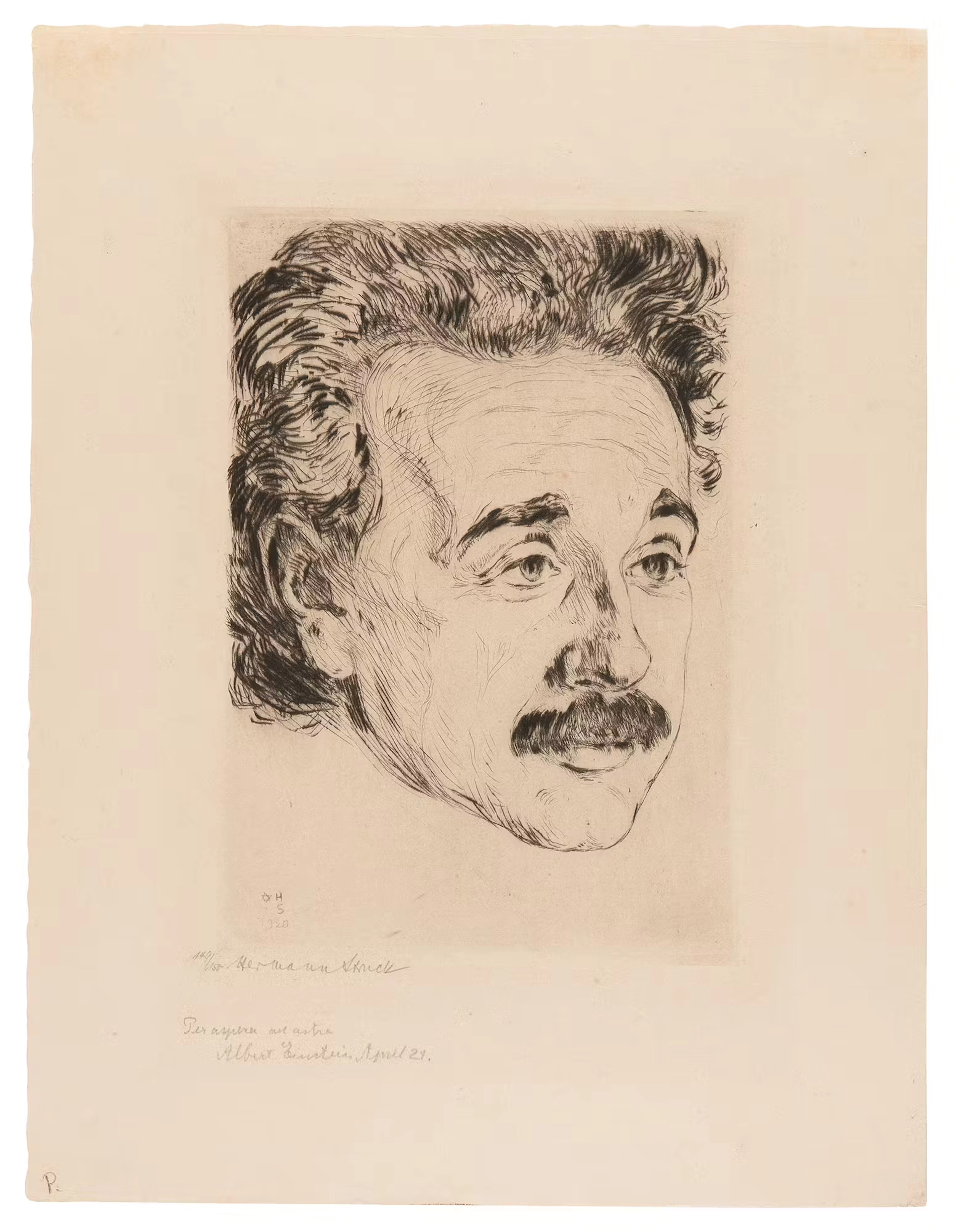Albert Einstein Signed Etching by Hermann Struck (c. 1920) (Ltd. Ed.
