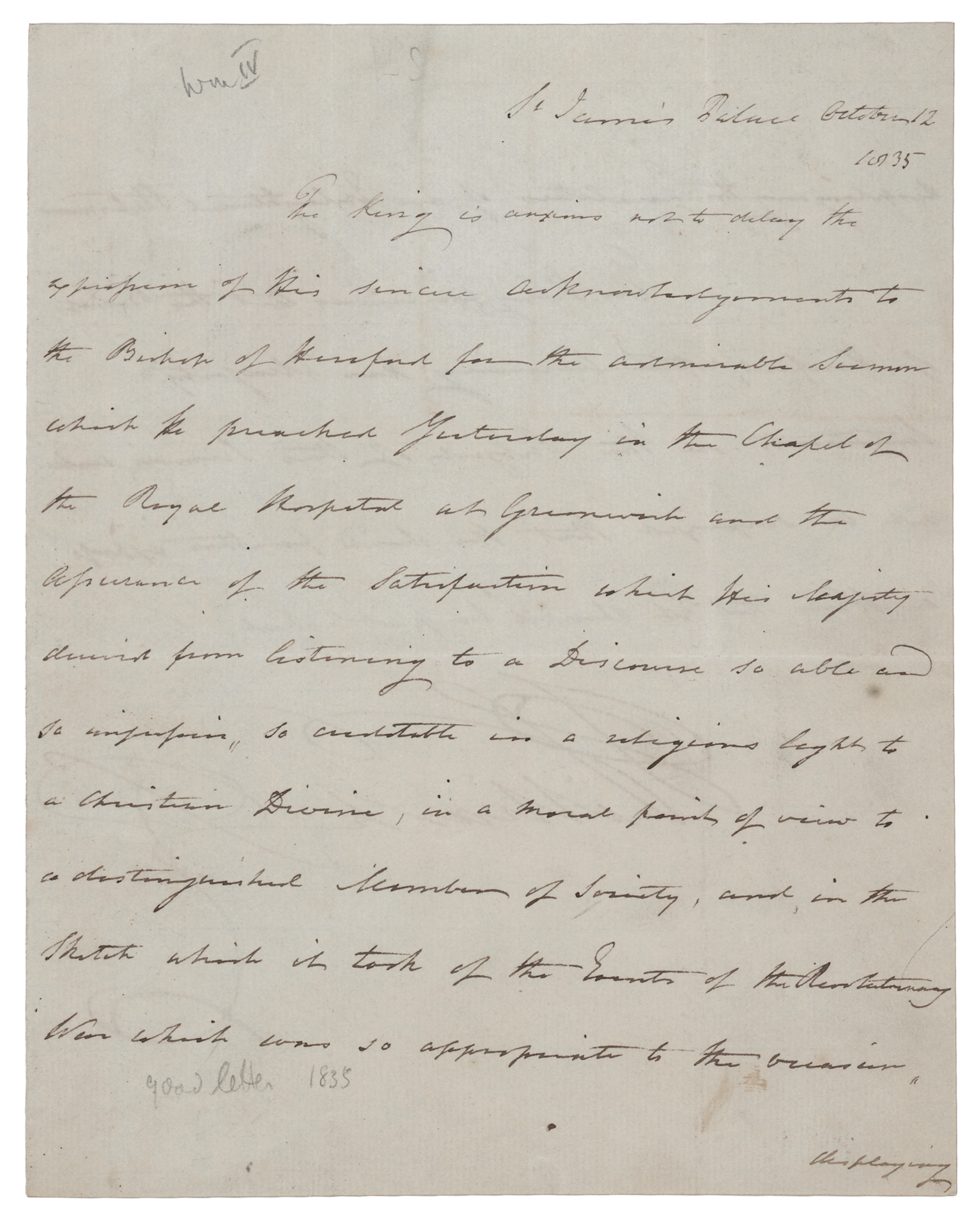 King William IV Letter Signed, Congratulating the Bishop of Hereford