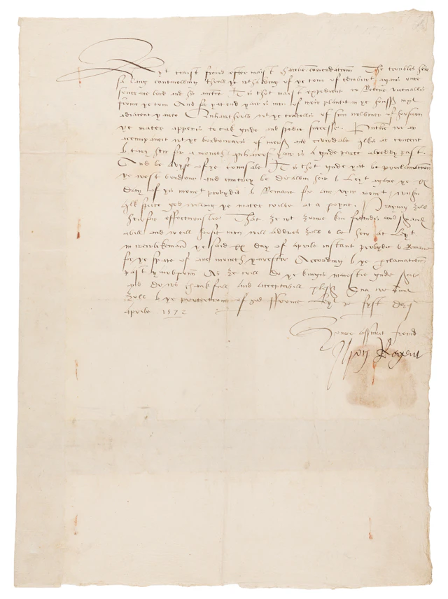 Mary, Queen of Scots: John Erskine, Earl of Mar Letter Signed as Regent