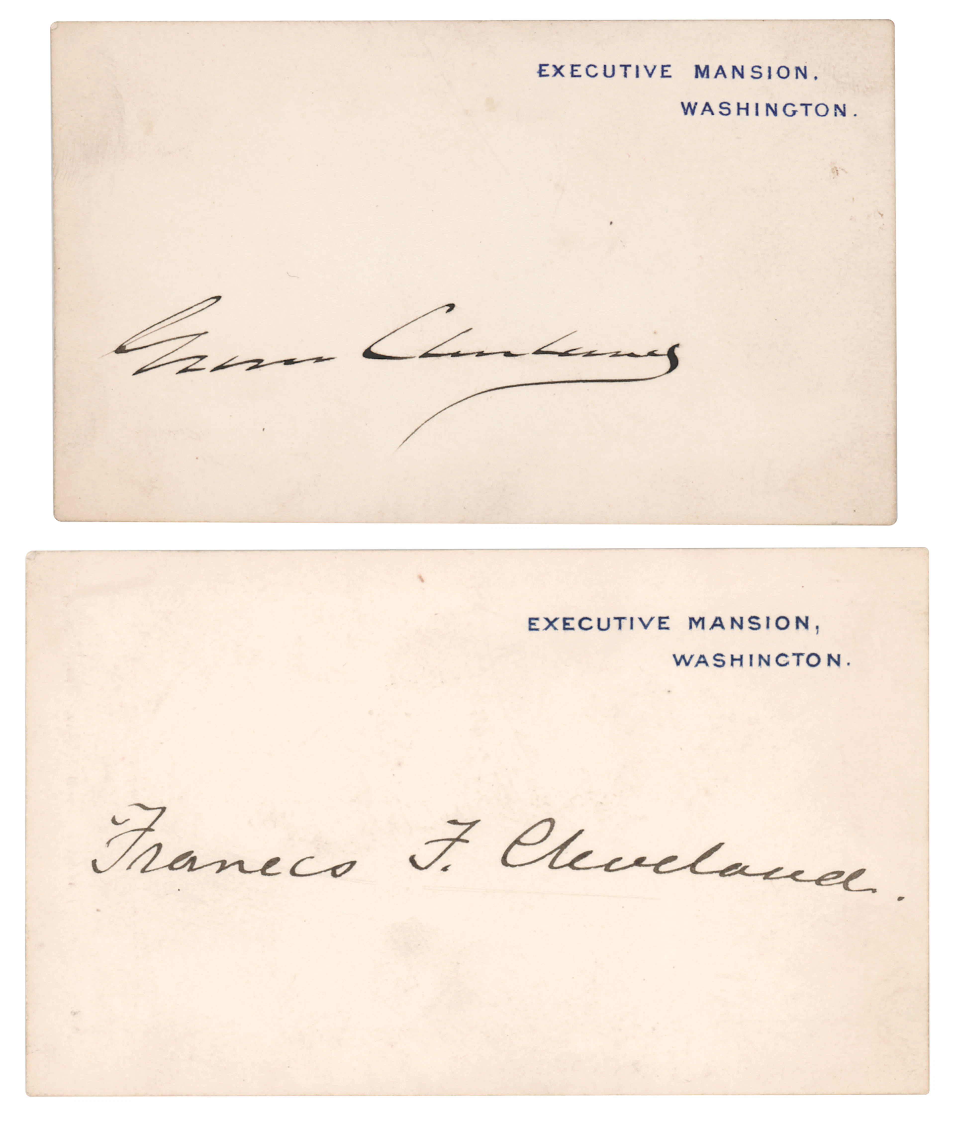 Grover and Frances Cleveland (2) Signed White House Cards