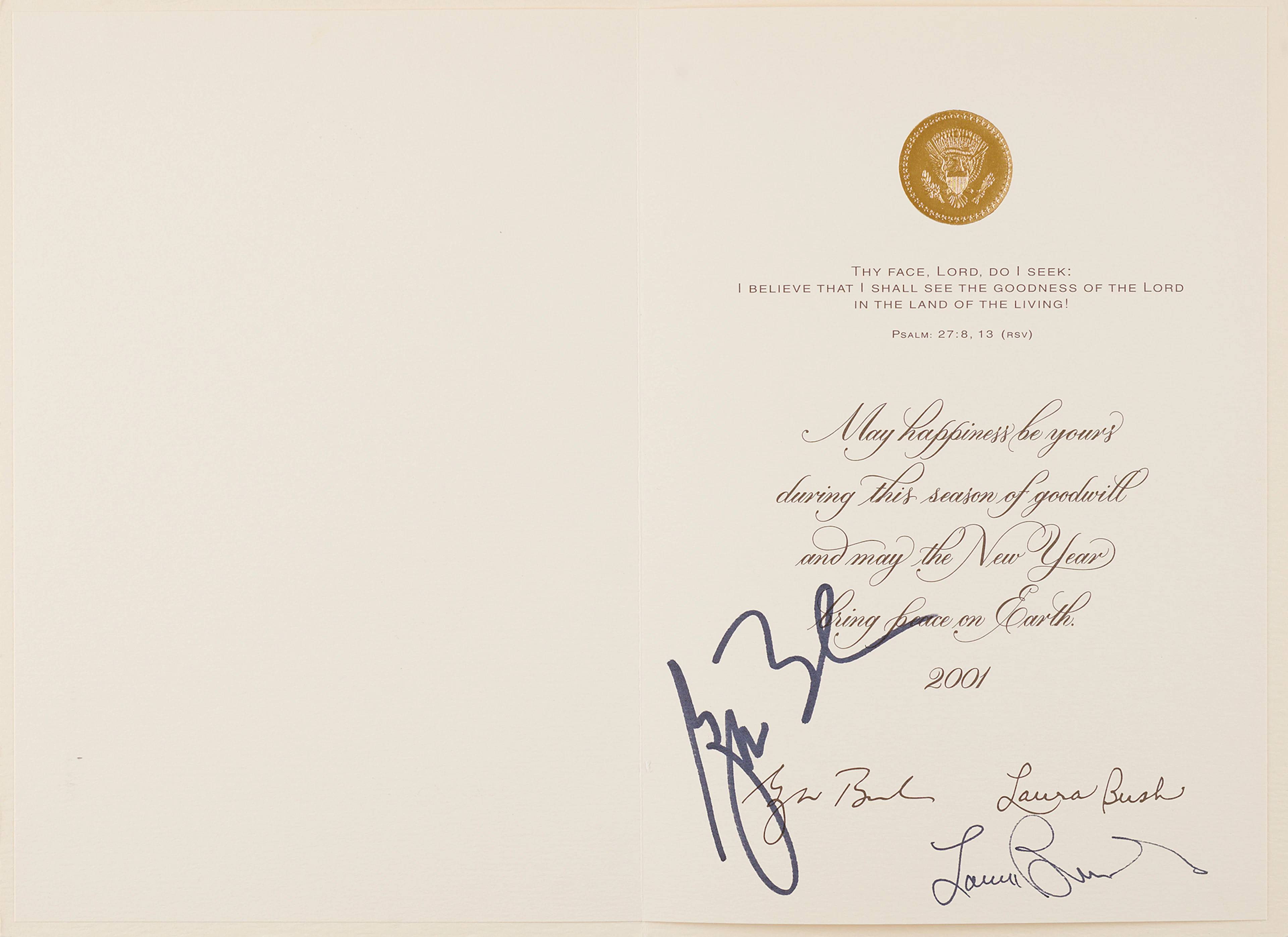 George W. Bush and Laura Bush Signed White House Christmas Card (2001)