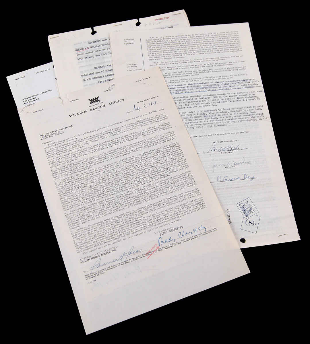 Authors (5) Documents Signed, with James Michener, Gay Talese, and