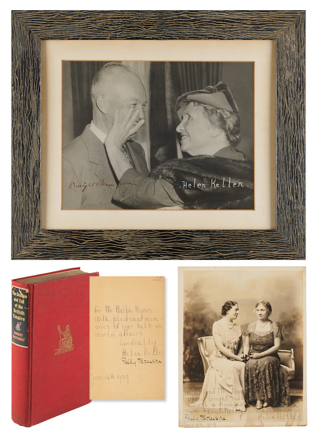 Helen Keller (3) Signed Items, Highlighted by a Dwight D. Eisenhower