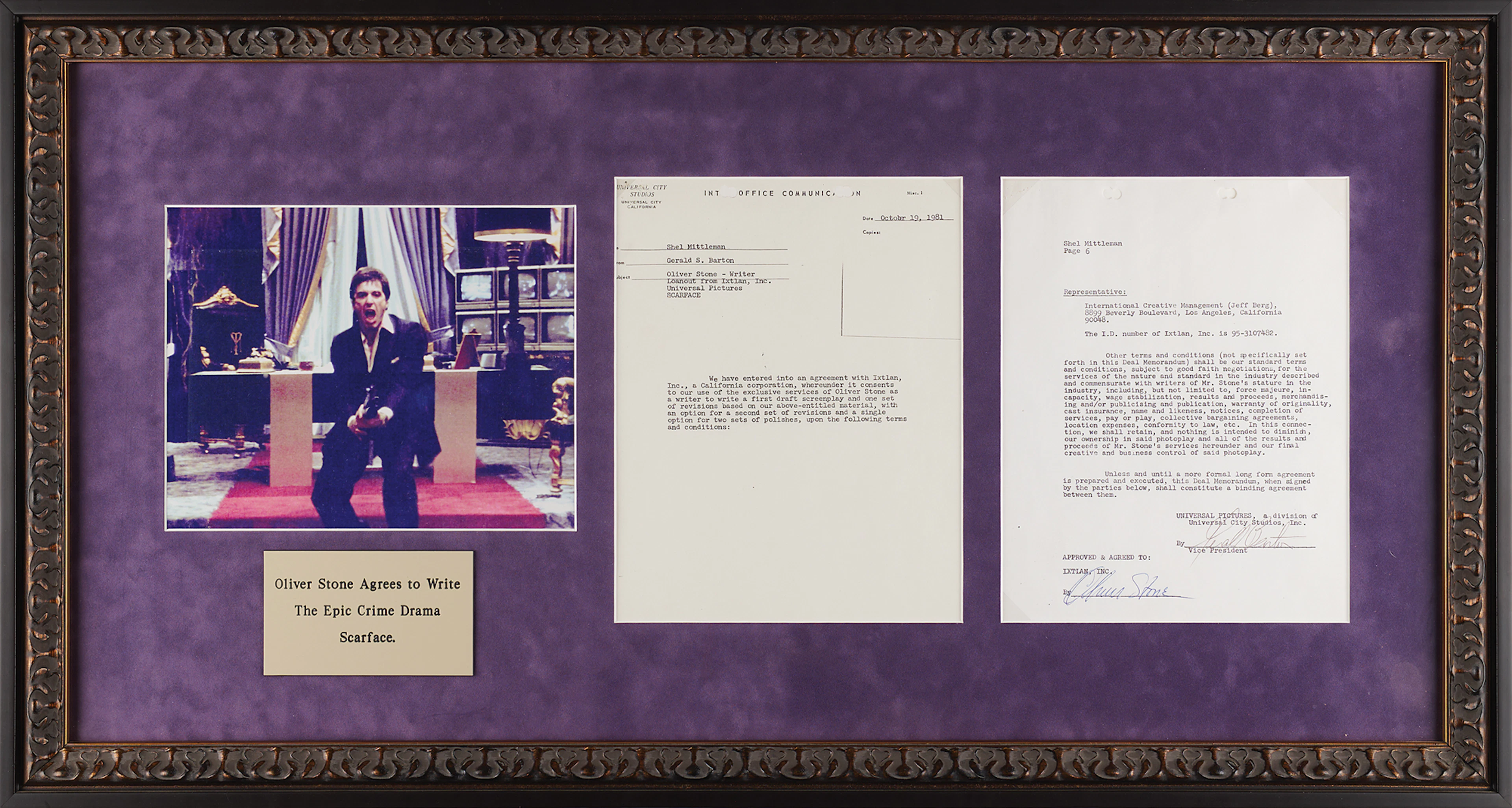 Oliver Stone Document Signed for Scarface