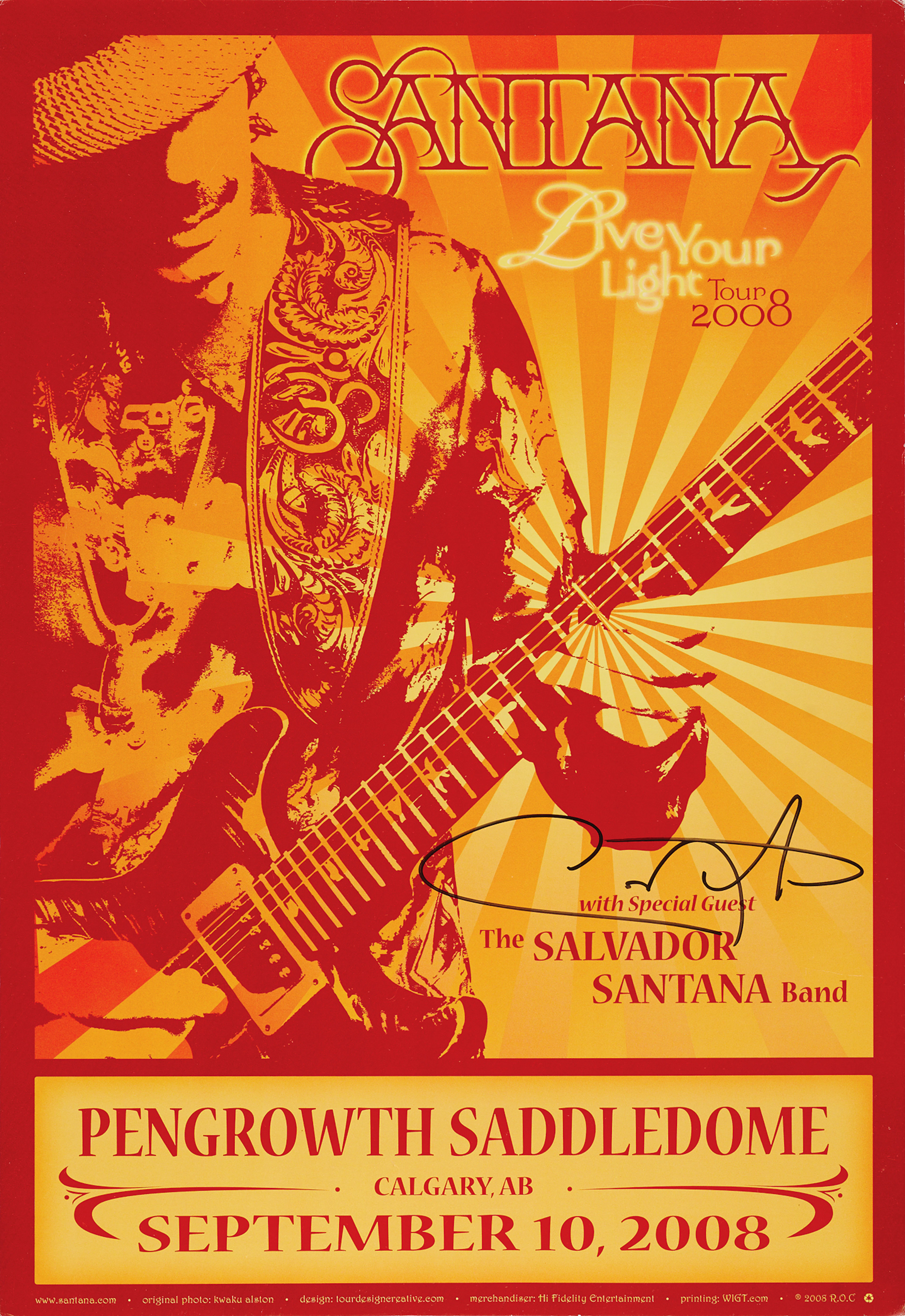 Carlos Santana Signed 2008 Calgary Concert Poster