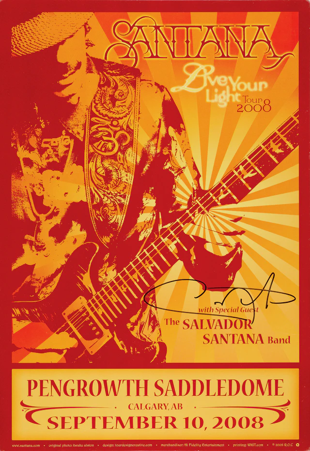 Carlos Santana Signed 2008 Calgary Concert Poster