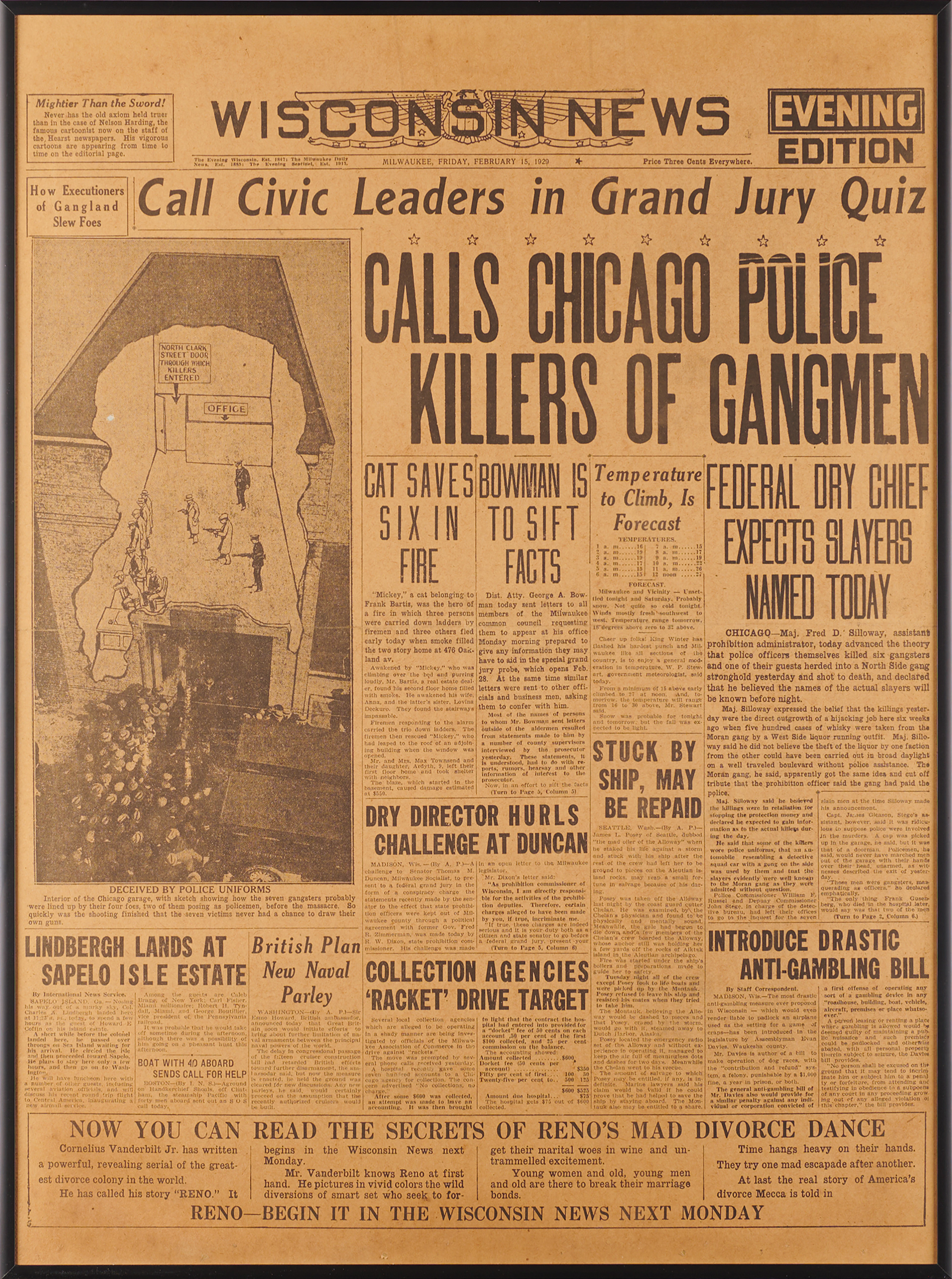St. Valentine's Day Massacre: Front Page of the Wisconsin News, February